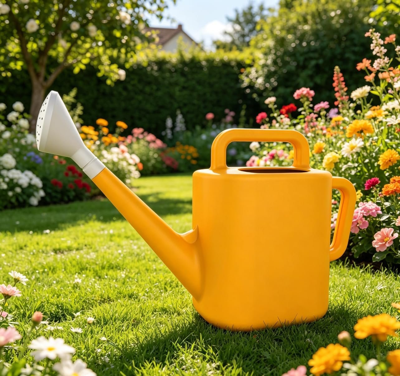 2 Gallon Yellow Resin Watering Can, Dual Handle Offset Spout Leakproof Heavy Duty Portable Water Can Ideal for Indoor Outdoor Garden Potted Flower Vegetable Plant Watering