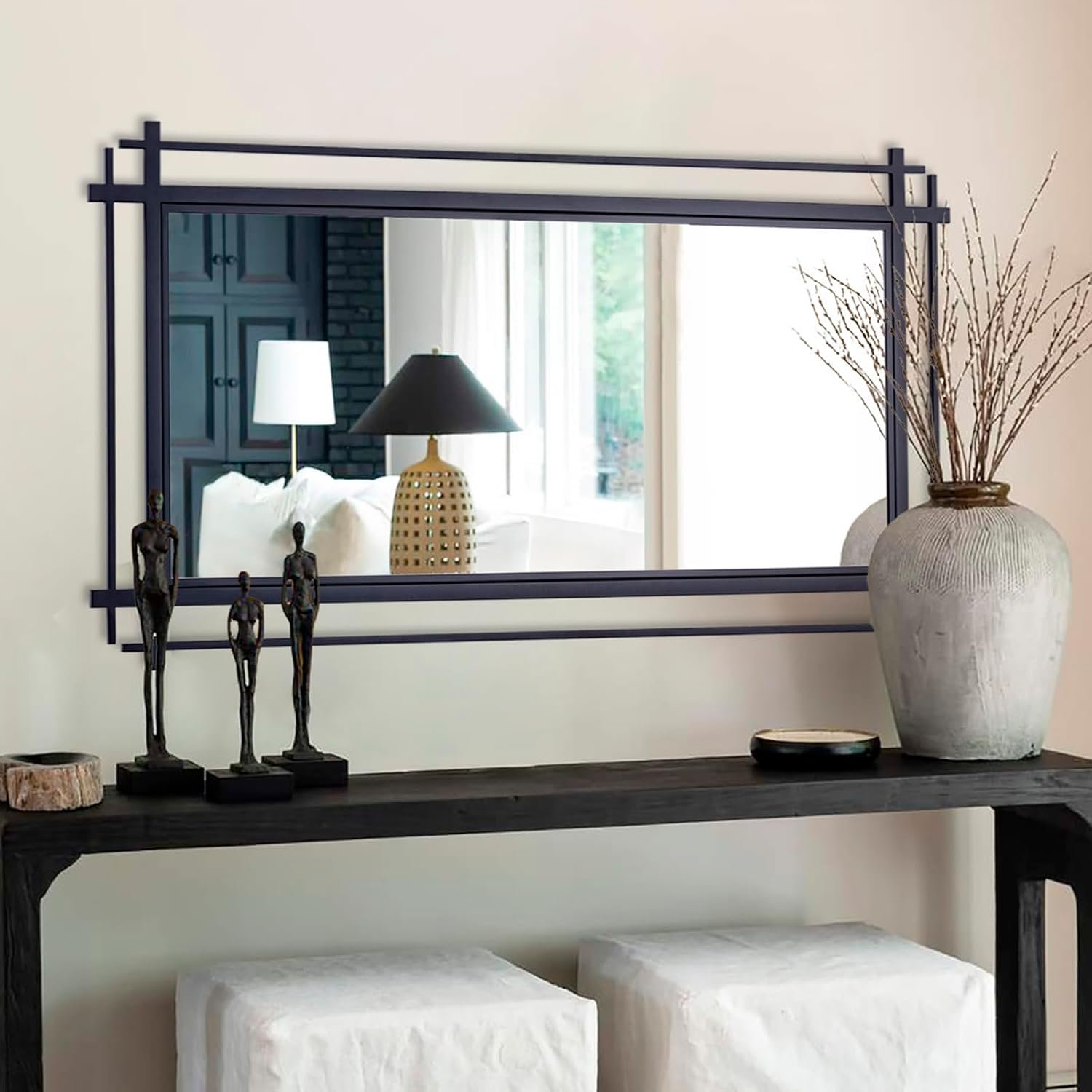 Large Living Room Mirror, 47” x 24” Black Wall Mirror for Home Decor, Modern Accent Mirror with Metal Frame for Entryway, Dining Room, Bedroom, Bathroom