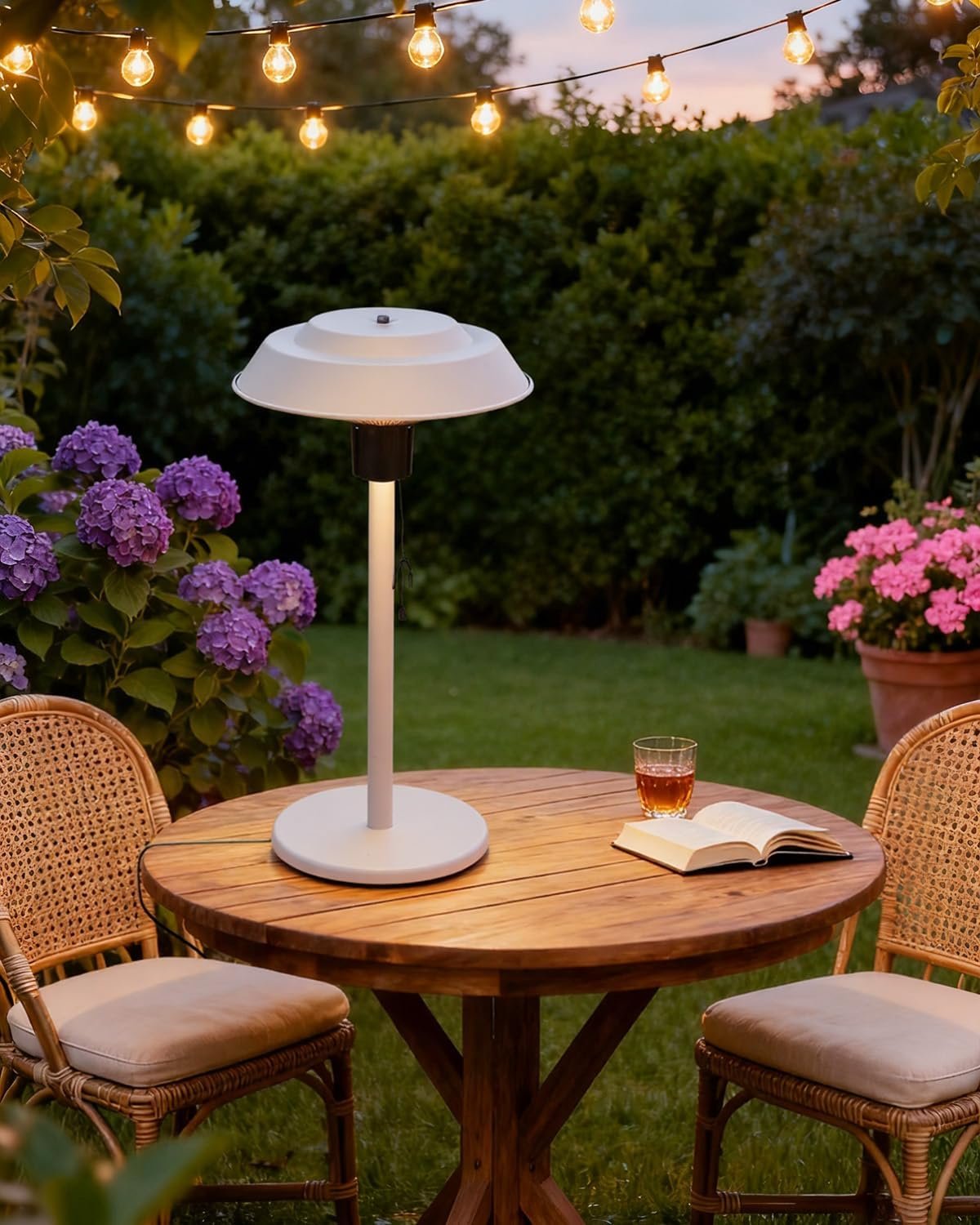 Electric Patio Heater, 1500W Portable Tabletop Infrared Heater with 3 Power Levels, IP55 Waterproof Outdoor Heater for Garden, Balcony, Backyard (cream, tabletop-pull string)