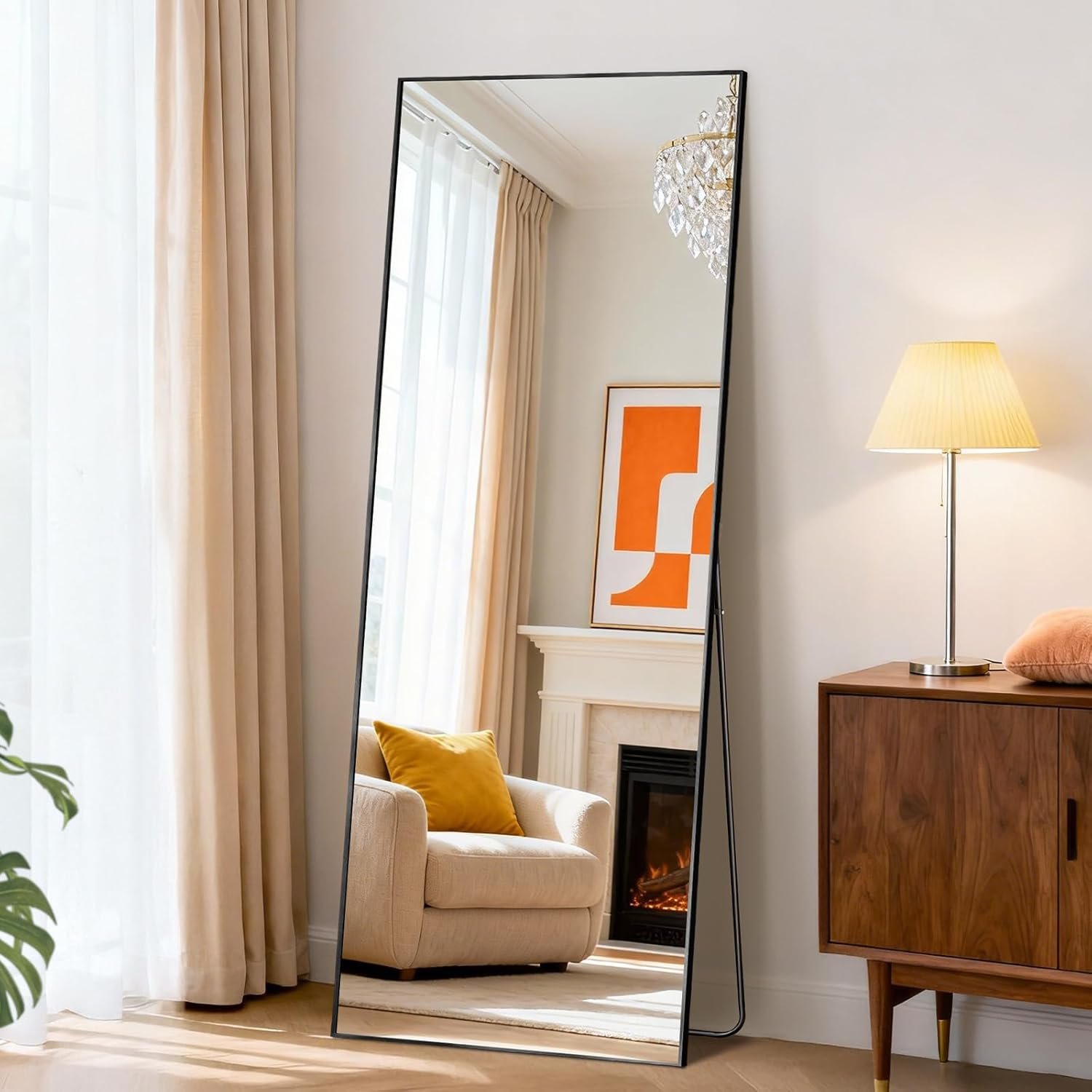 DUMOS 56″x15″ Full Length Mirror, Full Body Mirror, Black|Aluminum Alloy Thin Frame, Standing Mirrors with Leaning or Hanging, Suitable for Bedroom, Livingroom, Cloakroom