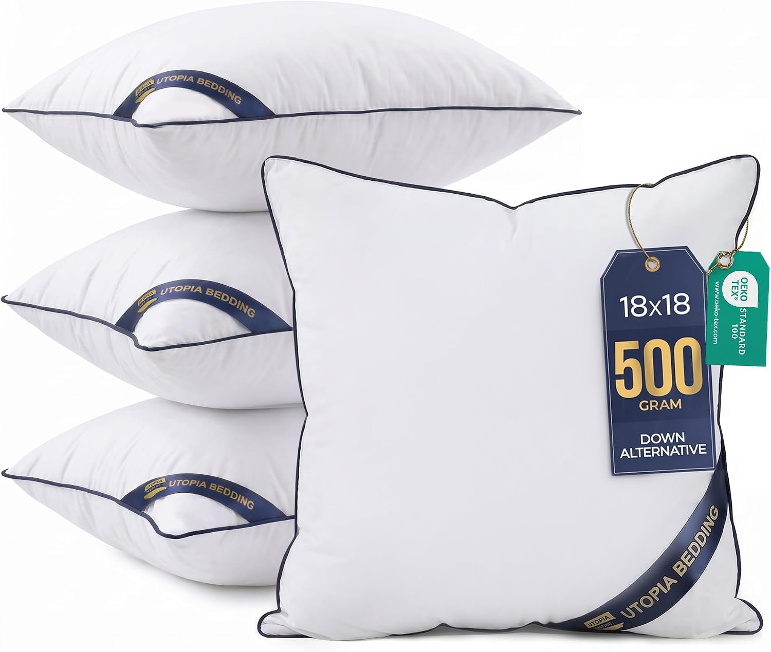 Utopia Bedding Throw Pillow Inserts (Pack of 4, White), 18 x 18 Inches Decorative Indoor Pillows for Sofa, Bed, Couch, Cushion Sham Stuffer