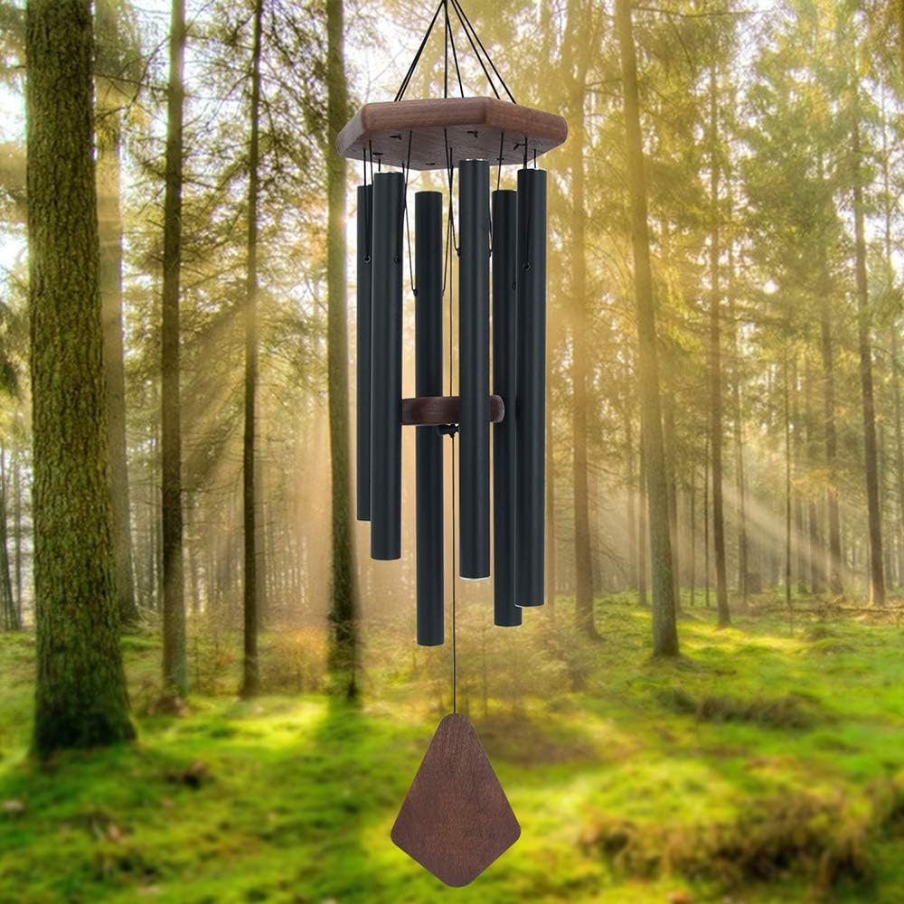 Wind Chimes for Outside, 30″ Black Aluminium Wind Chime with Wind Catcher, Outdoor Garden Patio Decoration Windchimes, Classic Zen Gift for Men and Women