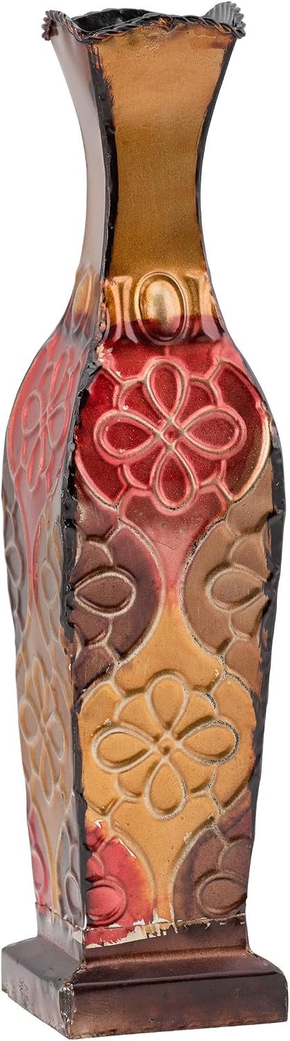 Elements Harlequin Embossed Decorative Metal Vase, Home Decor for Dried Flower and Artificial Floral Arrangements, Living Room, Bedroom, Table Centerpiece, 17-Inch