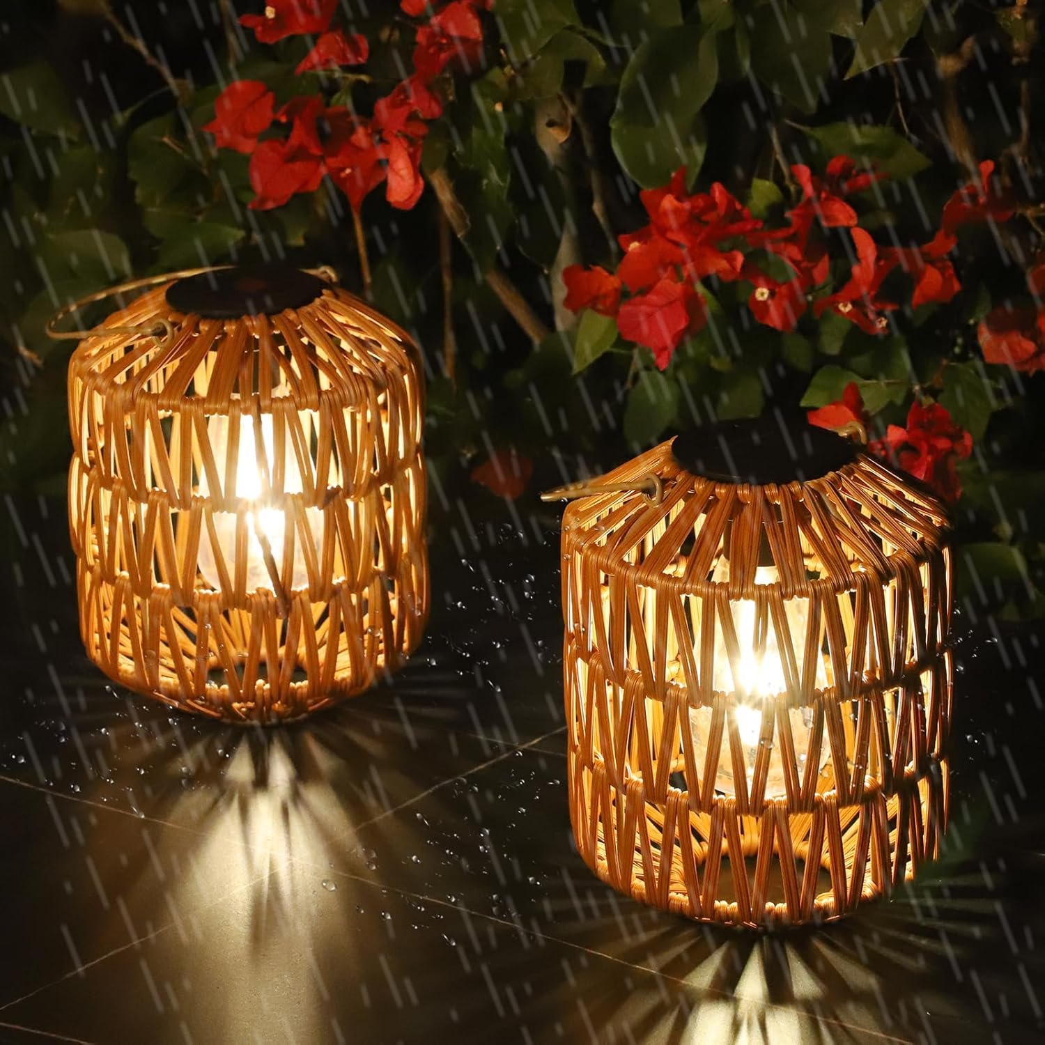 2 Pack Solar Lanterns Outdoor Waterproof, Rattan Solar Lights for Yard, Outdoor Garden Lights, Hanging Lanterns Decorative Birthday Gifts for Mom Grandma, Outdoor Lanterns for Porch Patio Pathway