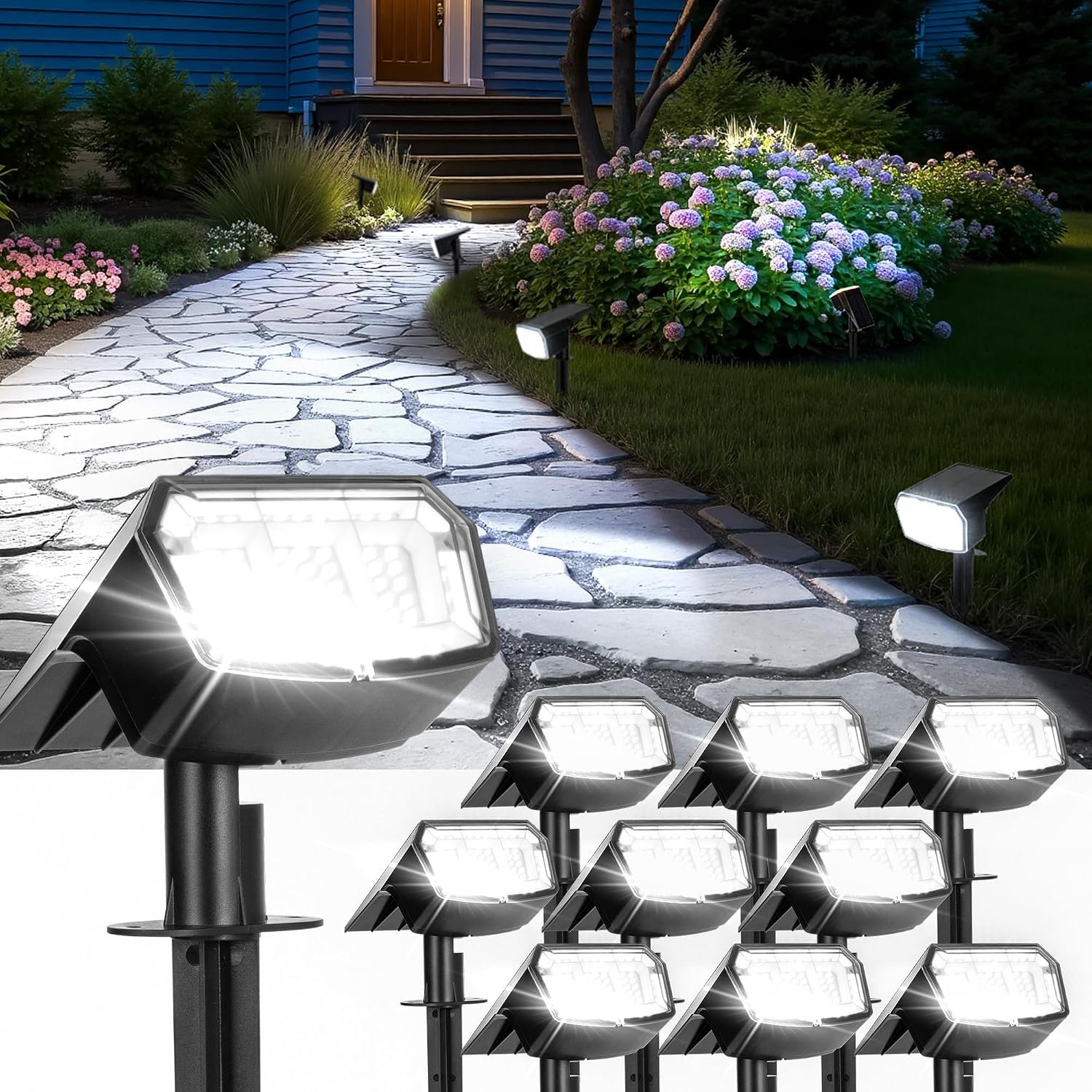 Solar Spot Lights Outdoor IP67 Waterproof 10 Pack, 63 LED 3 Modes Solar Landscape Spotlights for Yard Garden Pathway Wall House Garage (Cool White)
