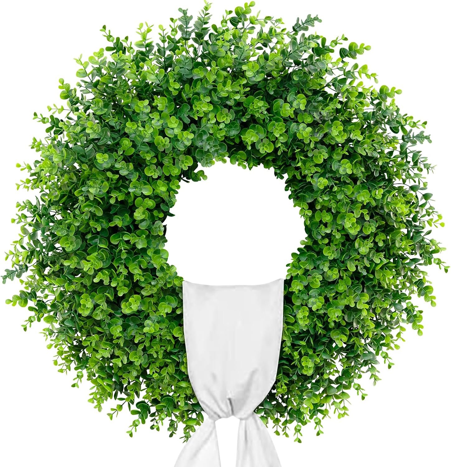 28” Large Boxwood Wreaths Front Door Artificial Green Spring Wreath with Sash Wreaths for Front Door Farmhouse Greenery Year Round Outdoor Indoor for Summer Wreath St Patricks Day Decoration