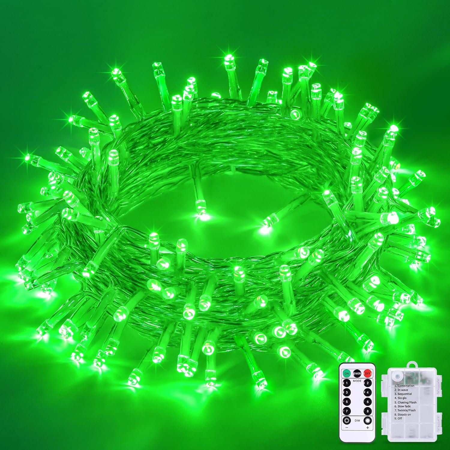 JMEXSUSS 33ft 100 LED Green Battery Operated Lights for St. Patrick’s Day Decorations, Green Christmas Lights Battery Operated, St. Patrick’s Day String Light Indoor Outdoor for Tree House Yard Xmas