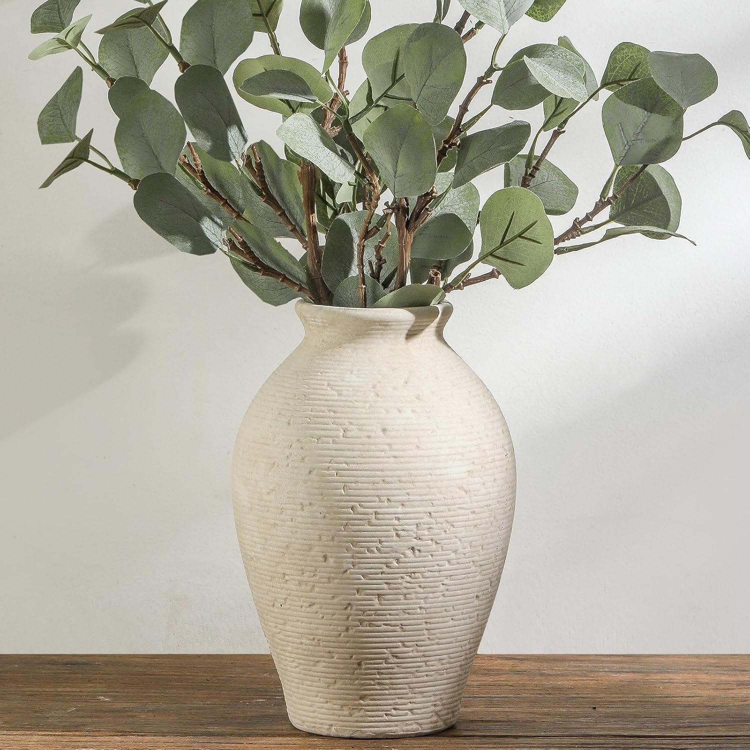 Vanselia Ceramic Flower Vase Home Decor – Large Farmhouse Table Vases Rustic Vintage Living Room Kitchen Bedroom Decorations for House Book Shelf Office Coffee Desk Dining Fireplace (9″ Rustic)