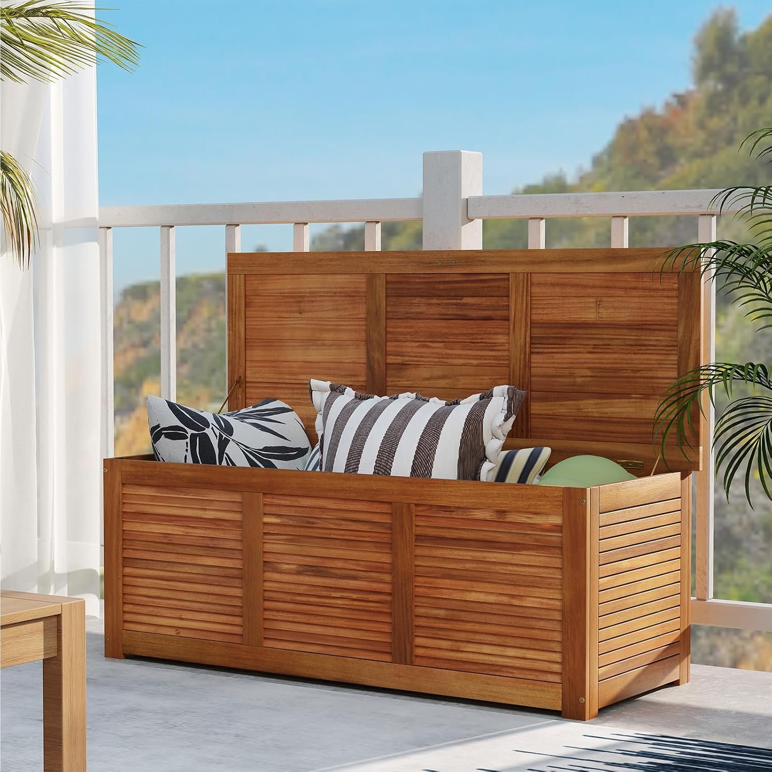 DREAMADE 47 Gallon Acacia Wood Deck Box, Patio Storage Bench with Large Capacity, Supports 355 lbs, Outdoor Storage Box for Garden Backyard Patio Porch Seating, Natural
