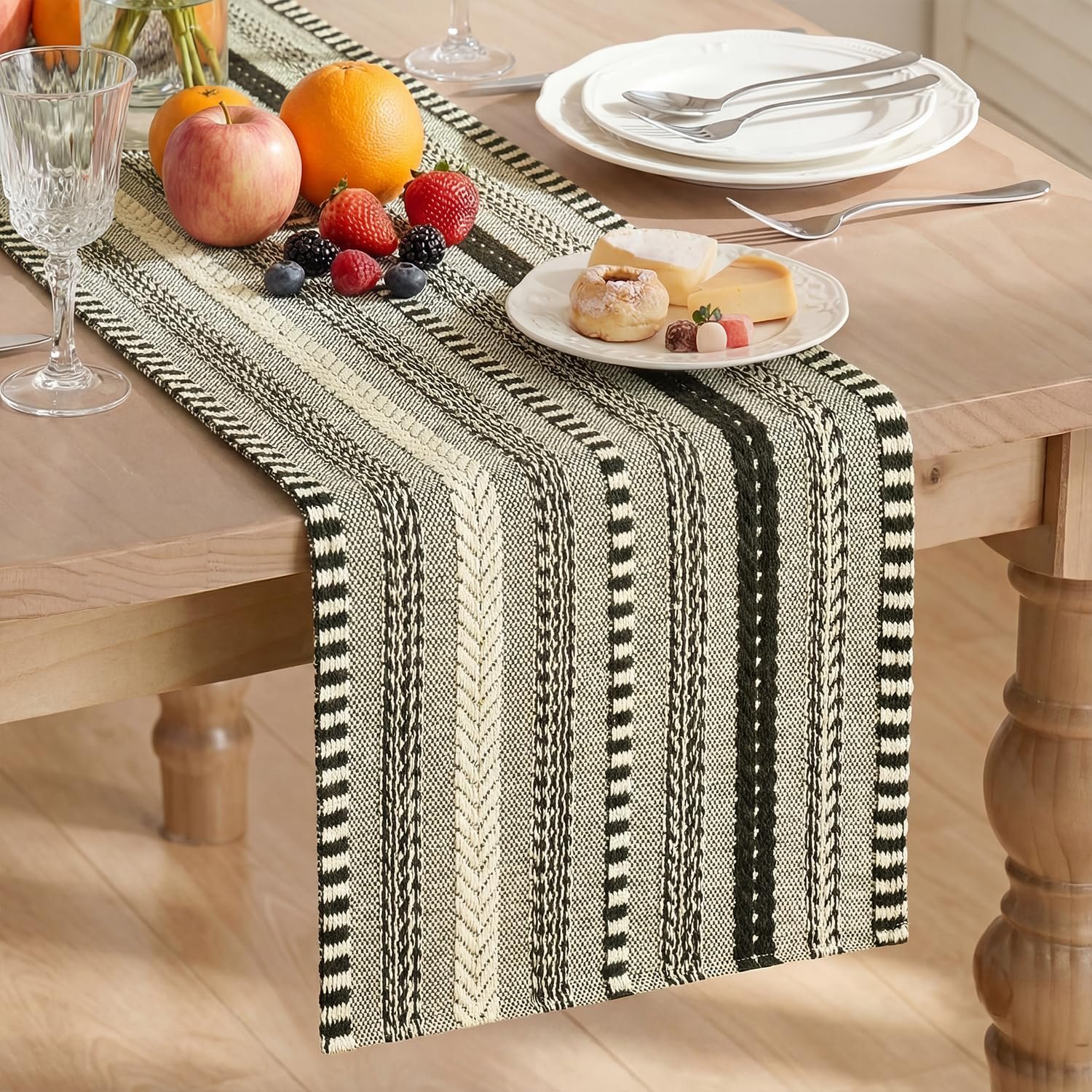 Artoid Mode Black Farmhouse Woven Table Runner, Seasonal Holiday Rustic Kitchen Dining Table Decoration for Home Party Decor 12×72 Inch