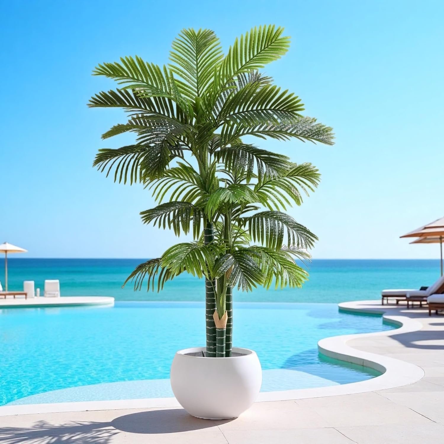 6FT Tall Triple Golden Cane Palm Tree (1 Pack), Large Faux Plants, UV Resistant Indoor/Outdoor Fake Plant in Black Cement Pot – Realistic Tropical Decor for Patio, Living Room, Office