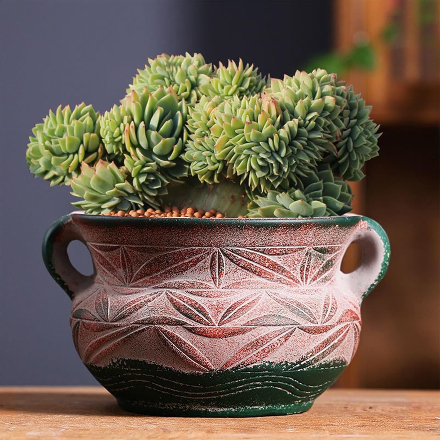Ceramic Succulent Pot with Drainage Hole, Bohemia Rustic Decorative Planter for Indoor Outdoor Plants