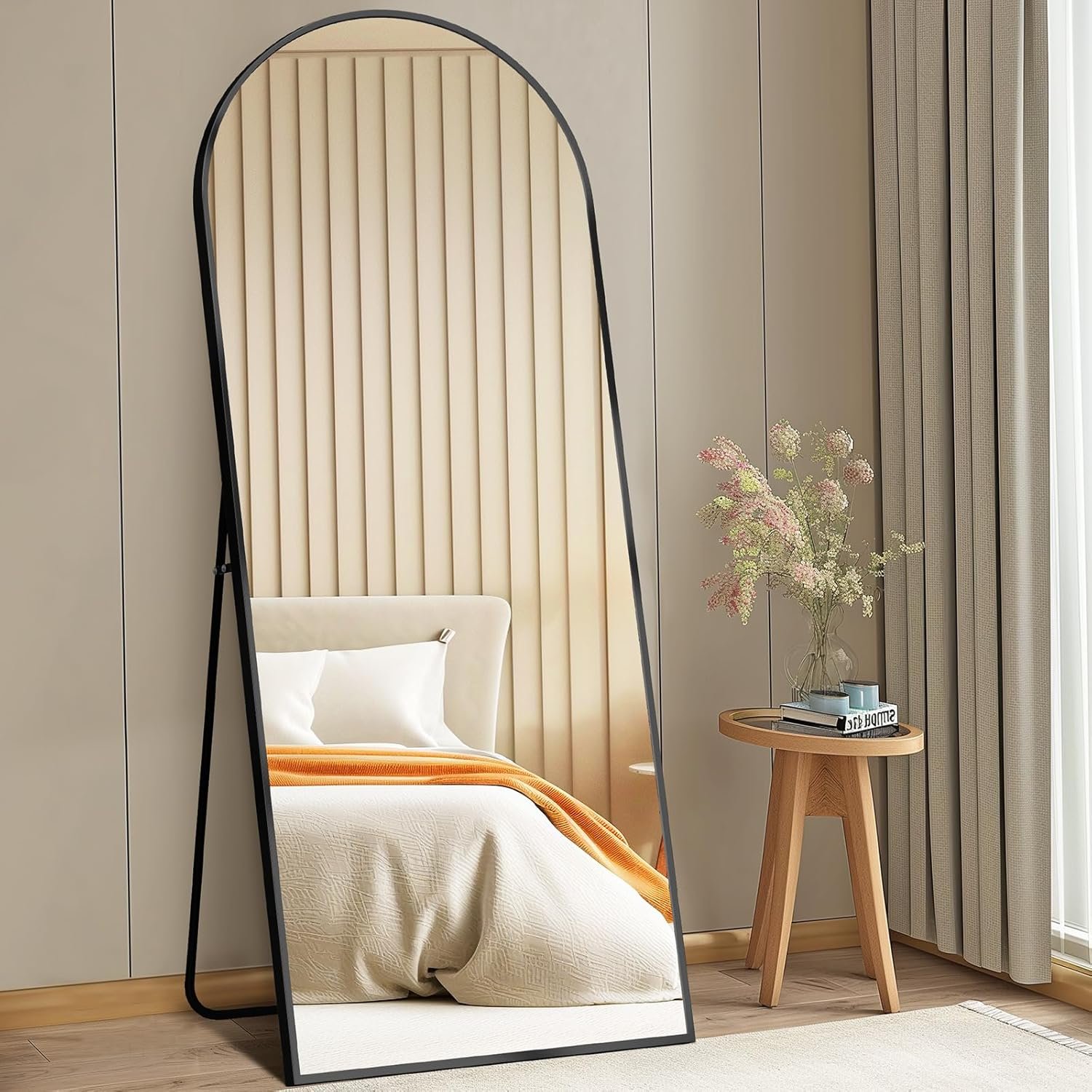 DUMOS 63″x20″ Arched Full Length Mirror with Stand, Floor Body Mirror Shatter-proorf Nano Glass with Aluminum Frame, Free Standing or Hanging Leaning Modern Simple Home Decor, Gold