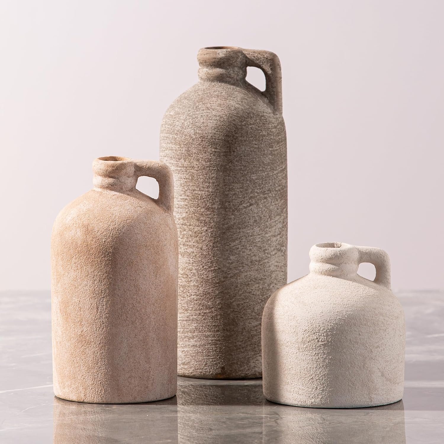 Ceramic Vase Home Table Decor – Flower Vase Set of 3 Living Room Kitchen Decorations Farmhouse Modern Rustic Vases Decorative Centerpiece for Shelf Bedroom Office Bathroom Dining Coffee Desk