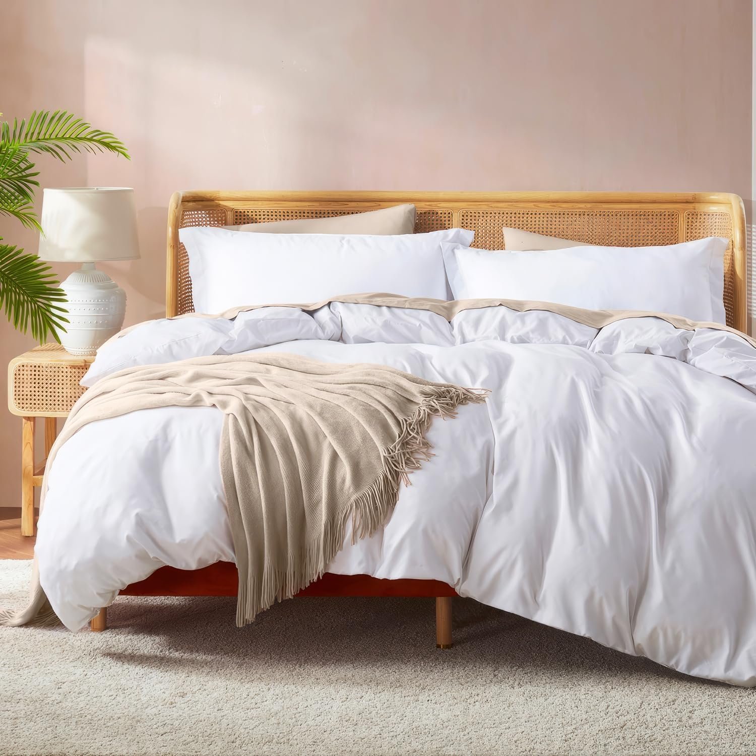 Nestl White Duvet Cover King Size – Soft Double Brushed King Duvet Cover Set, 3 Piece, with Button Closure, 1 Duvet Cover 104×90 inches and 2 Pillow Shams