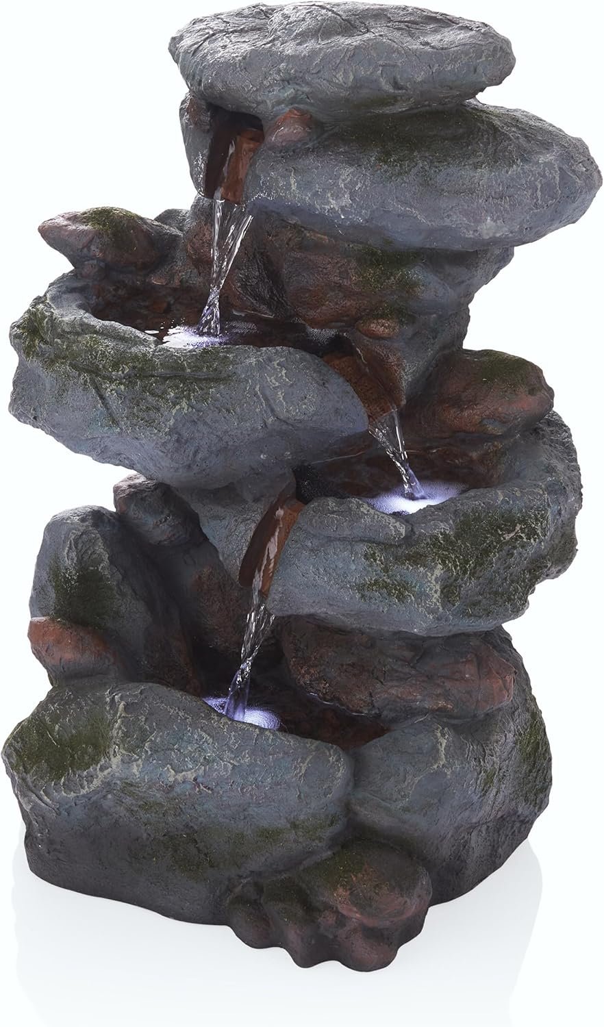 Alpine Corporation 22″ Tall 3-Tier Outdoor Rock Waterfall Fountain with LED Lights, Natural Stone Look for Garden, Patio, Yard & Porch Decor, Gray