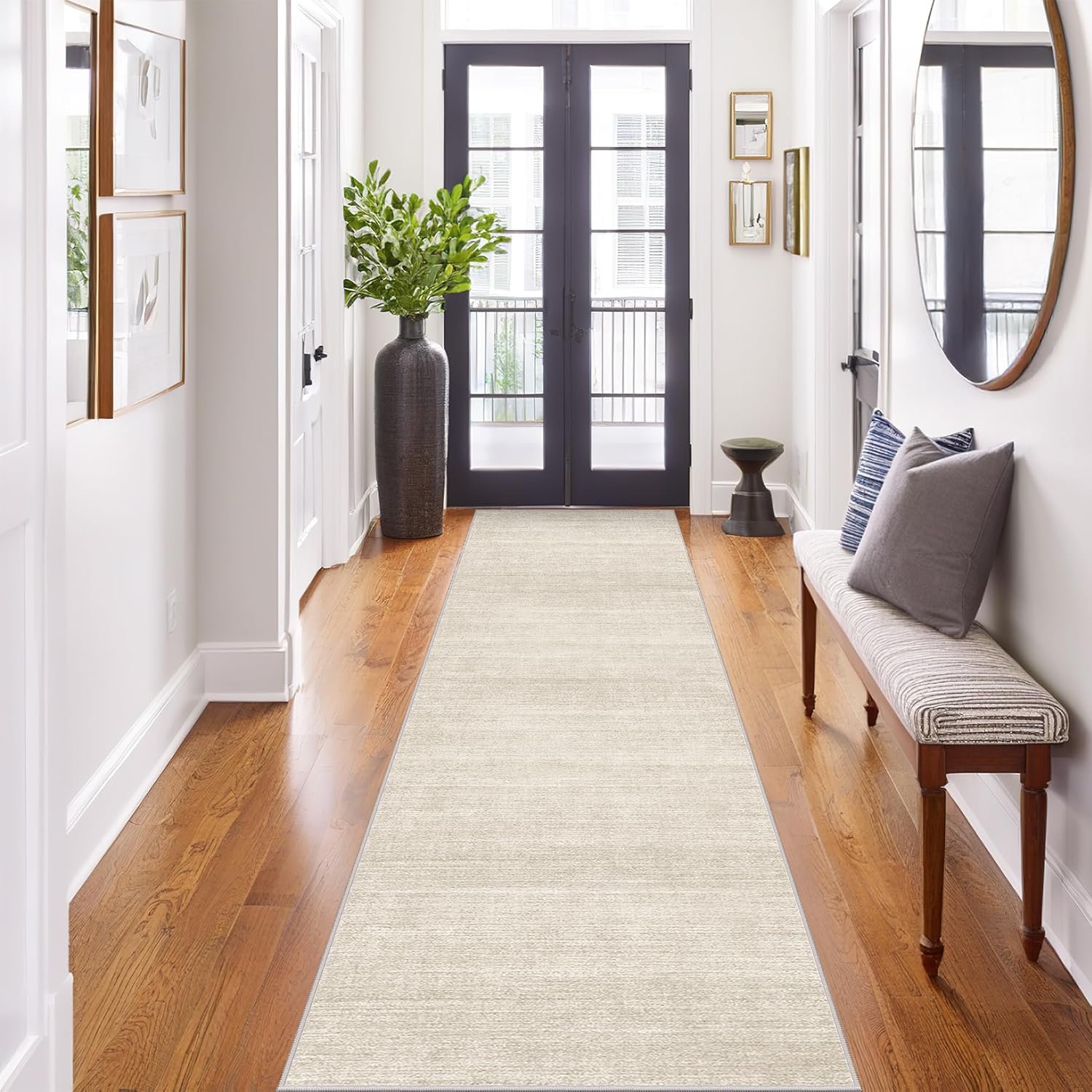Art&Tuft Washable Runner Rug – 2×8 Hallway Runner Rug Non-Slip, Soft Low Pile Kitchen Rug Runners for Hallways, Entryway, Bedroom, Living Room, Beige