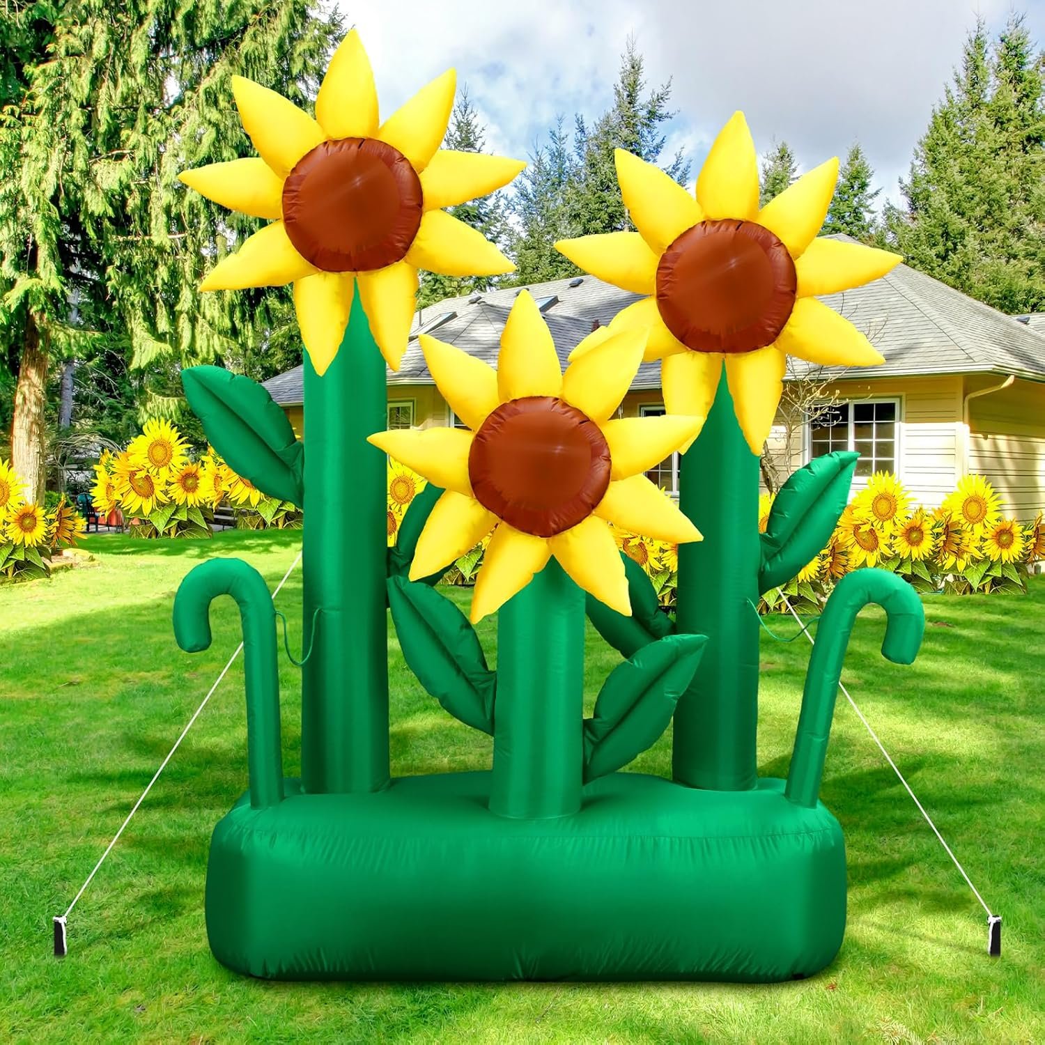 Syhood 6 ft Summer Inflatable Sunflower Outdoor Decoration Large Inflatable Sunflower LED Blow up Decor for Summer Holiday Outdoor Yard Lawn Party Supplies