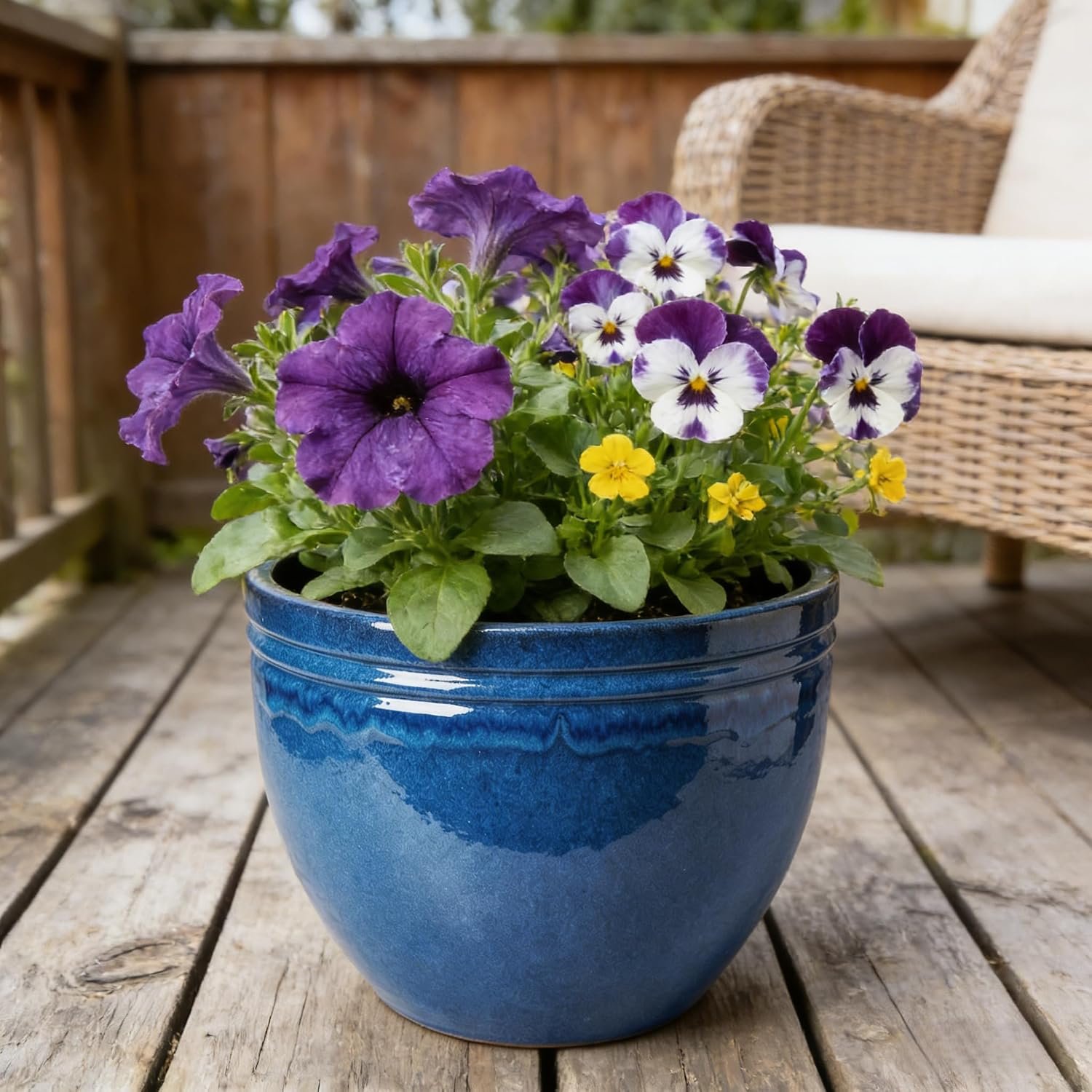 Ceramic Large Flower and Plant Pot, 15.7 Inch, Blue | Outdoor & Indoor, Drainage Hole, Extra Large, Glazed