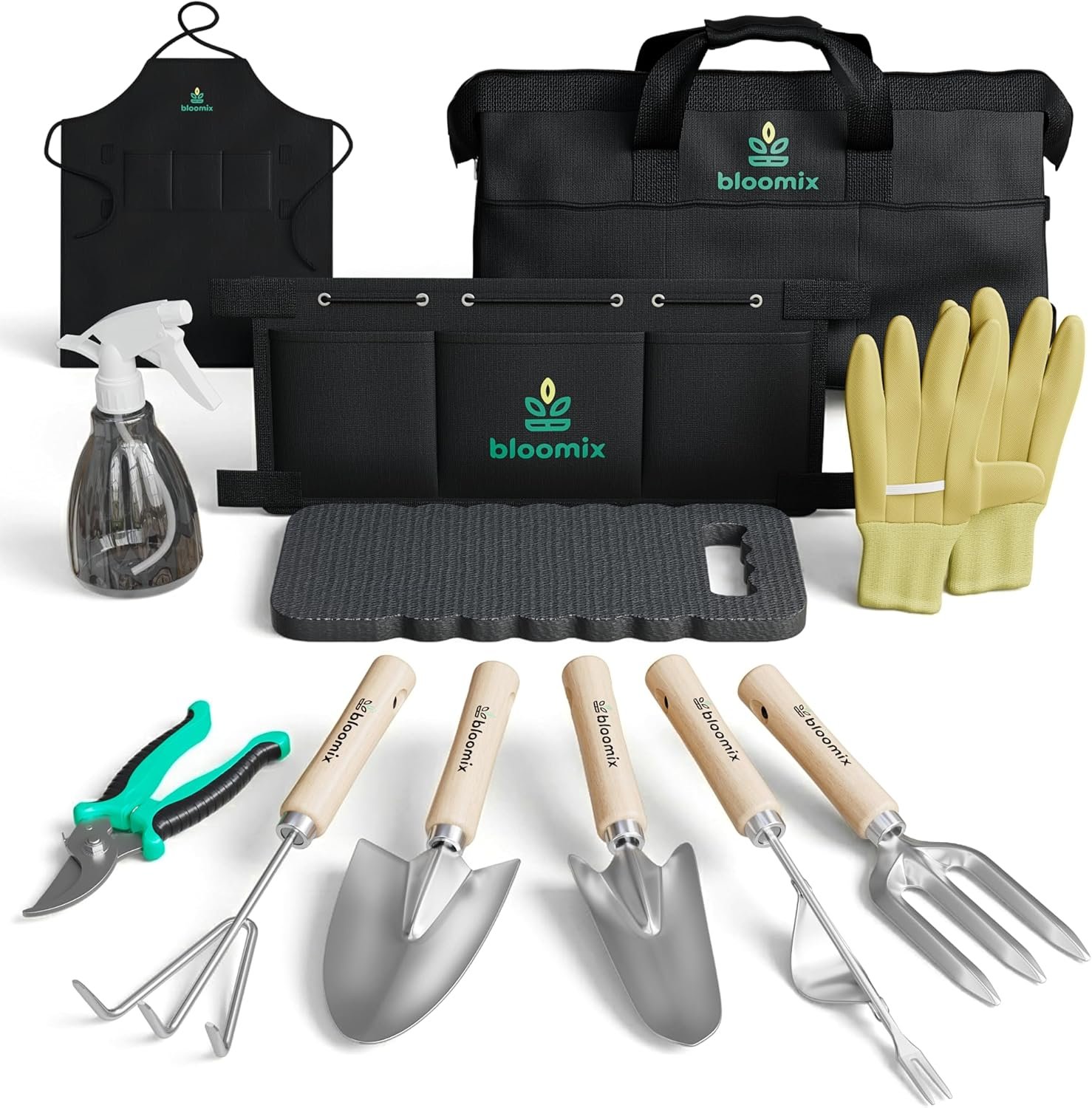Bloomix 12Pcs Gardening Tools Set – Heavy Duty Garden Tools Set with Tool Bag, Kneeling Pad, Apron & More Garden Accessories – Stainless Steel Plant Care Kit Supplies, Gardening Gifts for Women Men