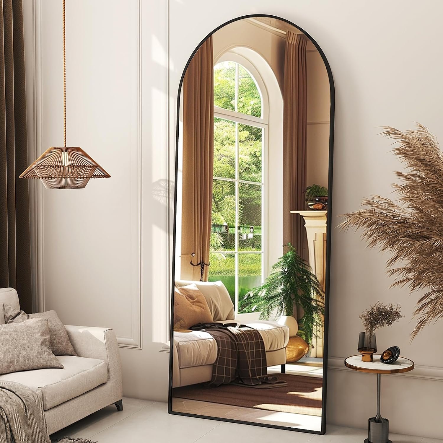 XRAMFY 56″x21″ Arched Full Length Mirror Floor Mirrors with Aluminum Alloy Frame Free-Standing Wall Mounted Floor Mirrors or Large Dressing Mirror, Black Mirror Full Length
