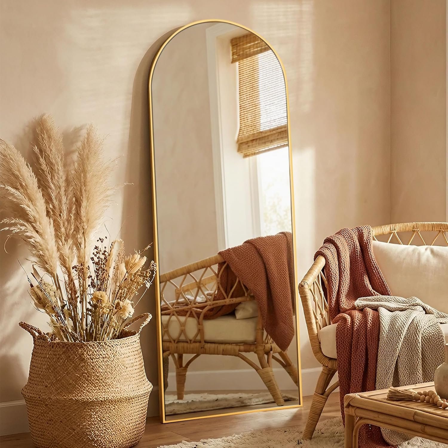 Mirror Full Length, 71 x 26 Inches Floor Mirror with Stand, XX-Large Arch Gold Mirrors for Bedroom, Dressing Room, Home Decor, Gold