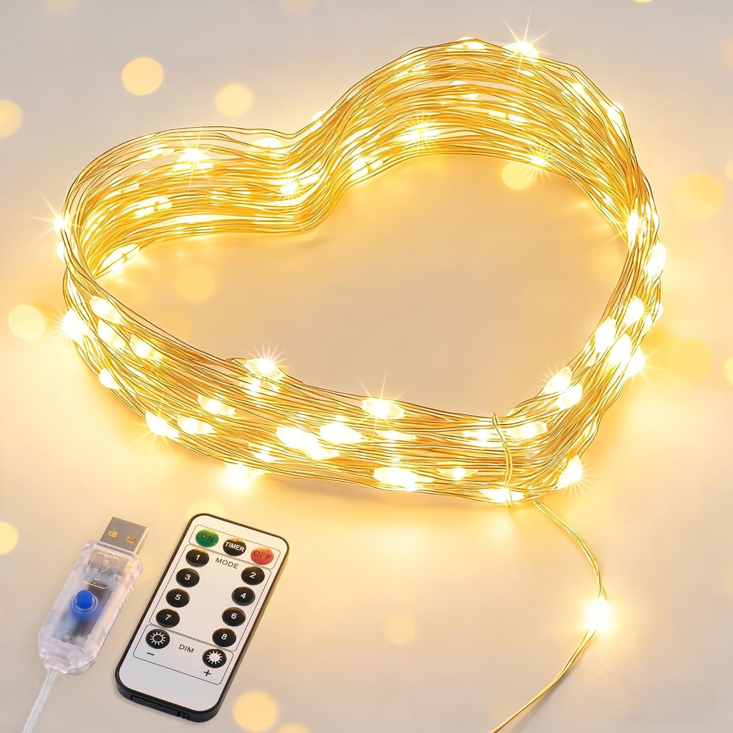 JMEXSUSS USB Fairy Lights for Bedroom, 33ft 100 LED Twinkle Lights Plug in with Remote, Indoor String Light for Dorm Girl’s Room Tent DIY Birthday Gift Party Decor, Silver Wire, Warm White,Timer