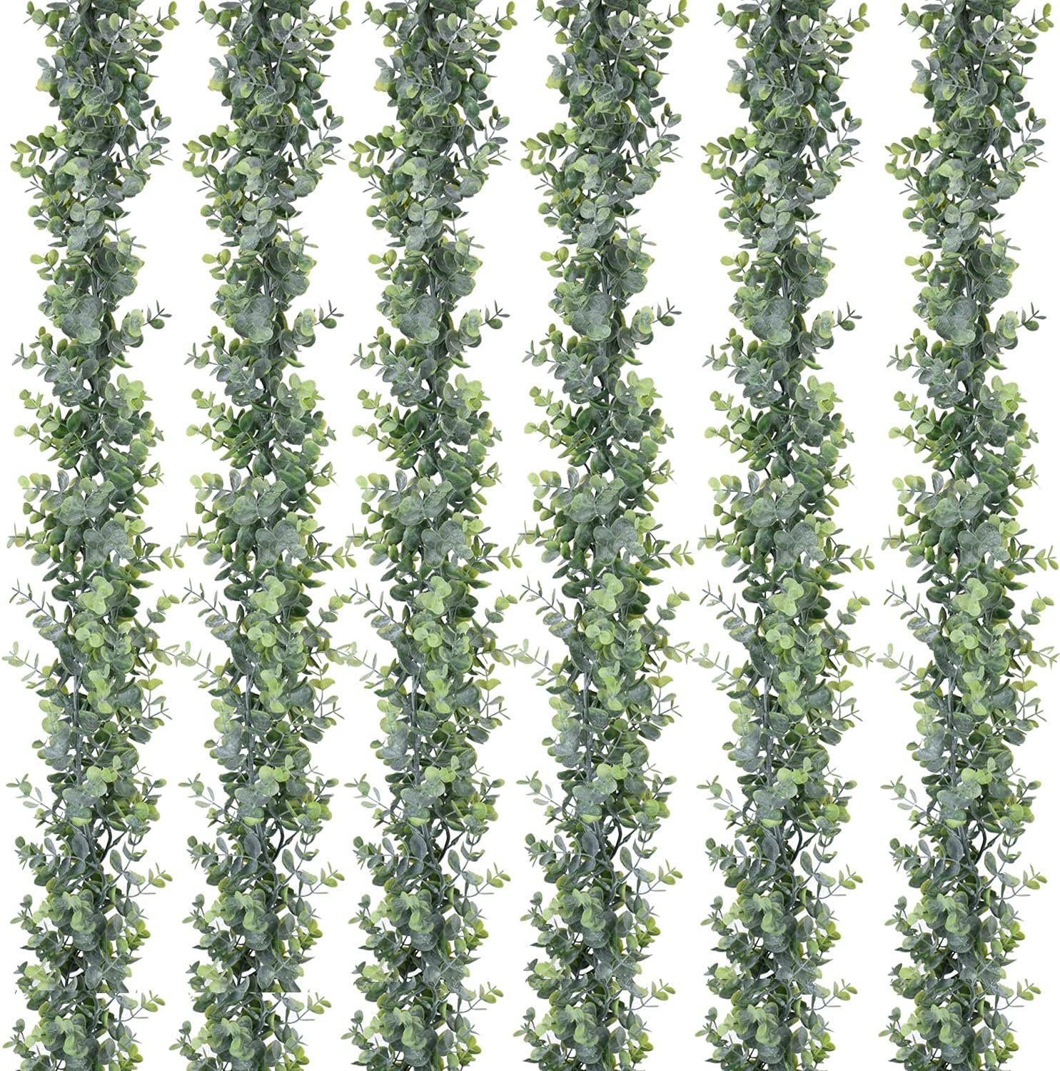 DearHouse 6 Pack Faux Eucalyptus Garland Plant, Artificial Vines Hanging Eucalyptus Leaves Greenery Garland for Wedding Backdrop Arch Wall Decor, 5.9 Feet/pcs UV Protected Indoor Outdoor