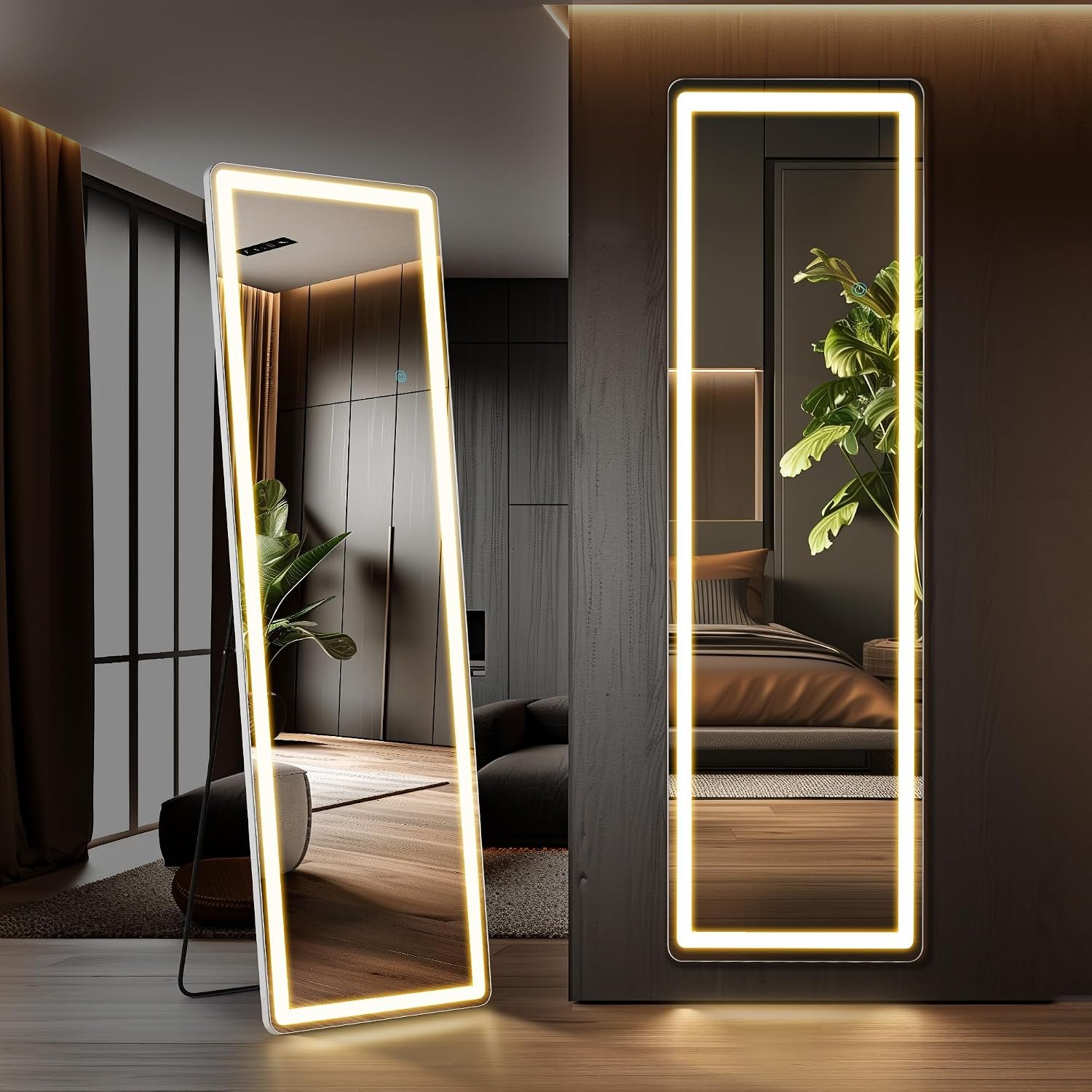 DUMOS 16″ x 60″ LED Full Length Mirror with Lights, Lighted Floor Full Body Mirrors with 3 Color Lighting, Wall Mounted Stand Mirror for Bedroom, Dressing Room, Living Room, Bathroom
