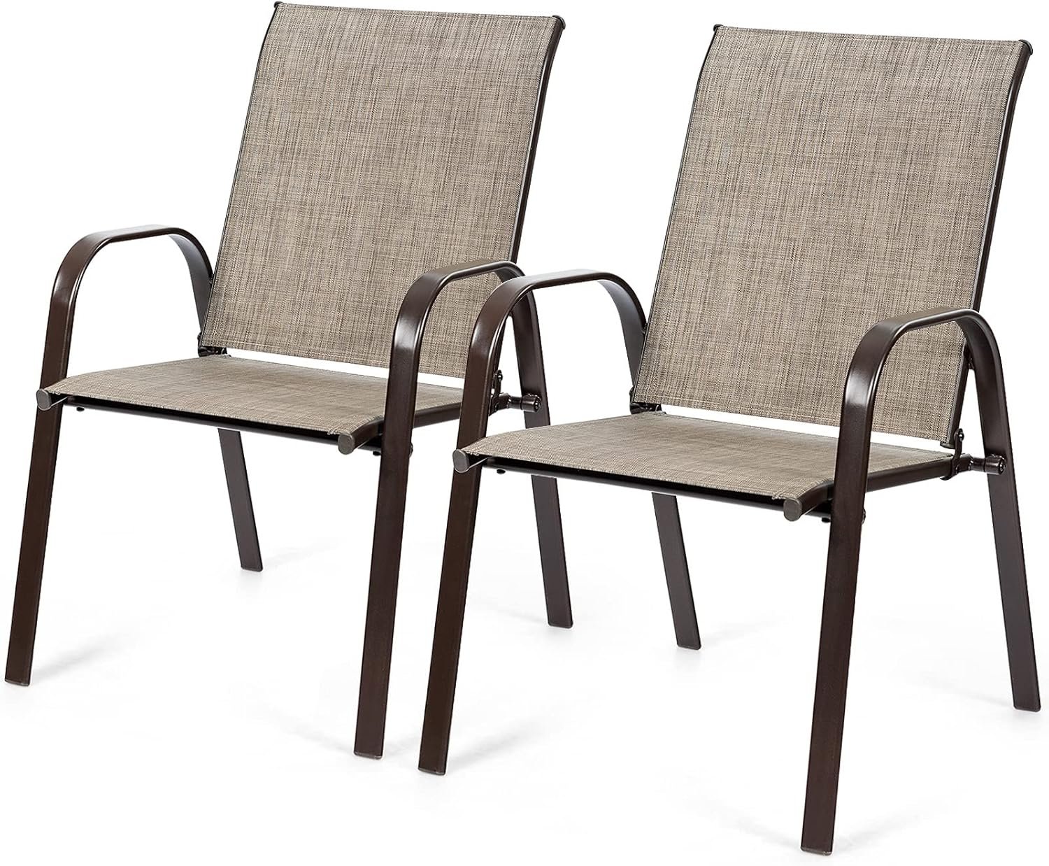 Tangkula 2 Piece Patio Dining Chairs, Outdoor Bistro Chairs W/Curved Armrests, Easy-to-Dry Fabric, Reinforced Steel Frame, Wide & Comfortable Camping Chairs for Garden, Poolside, Backyard (1, Grey)