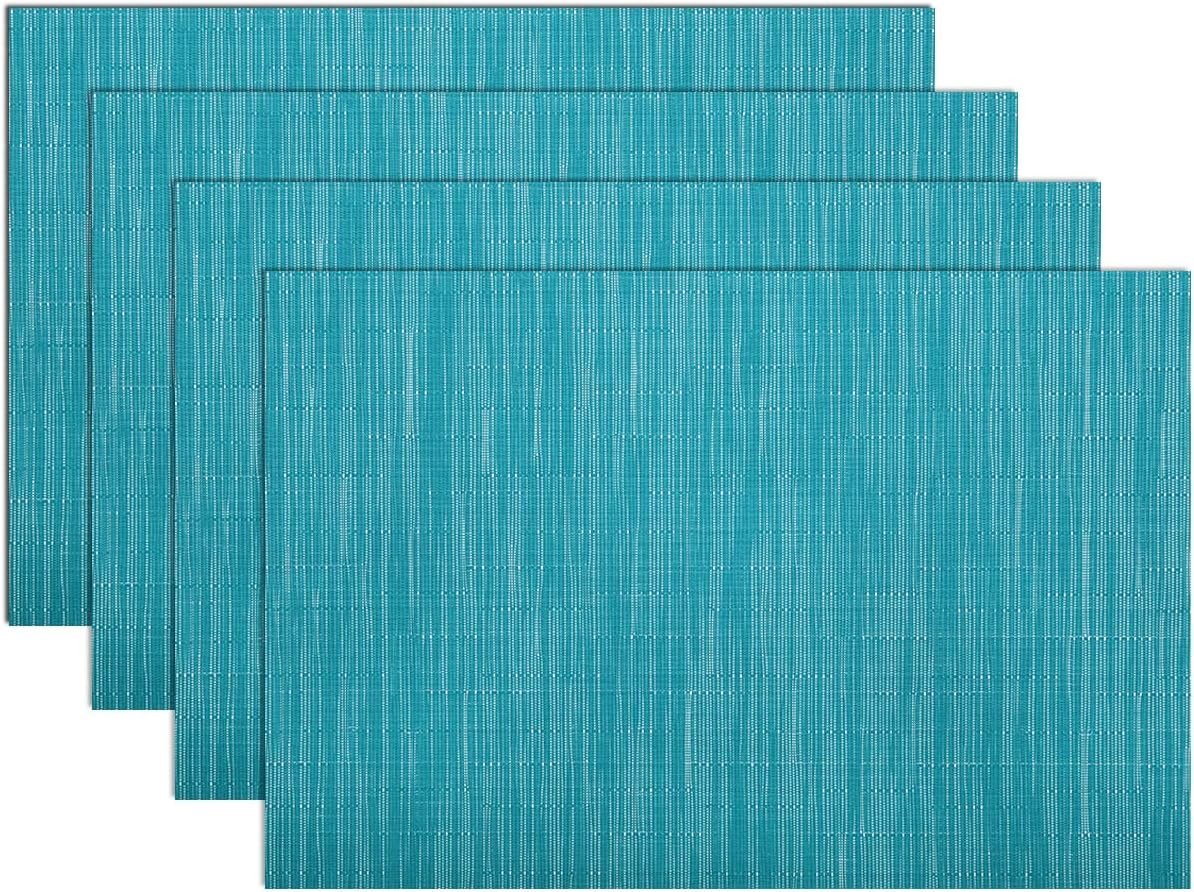 SHACOS Woven Vinyl Placemats Set of 4 Non Slip Heat Resistant Place Mats Durable PVC Stain Resistant Wipe Clean Indoor Outdoor Table Mats (4, Teal Blue)