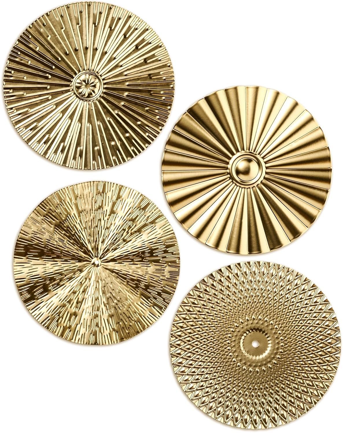 Hicarer 4 Pcs 12 Inch Gold Metal Wall Art Decor Modern Sunburst Hanging Artwork Decor Wall Decorations for Home Bedroom Bathroom Living Room Office Sculpture Gift