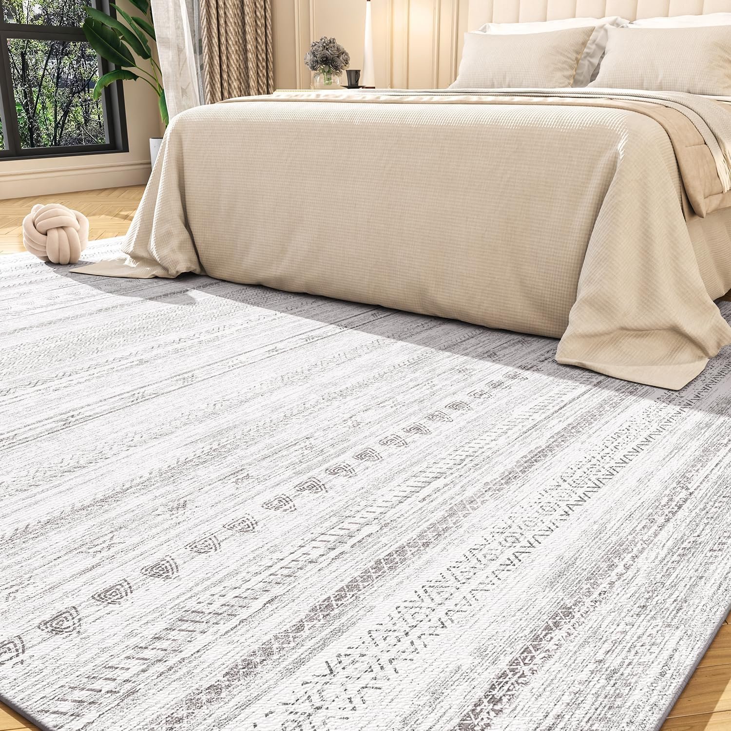 5×7 Area Rugs for Living Room Machine Washable Rug Distressed Indoor Carpet Neutral Moroccan Boho Rug Ultra Soft Area Rug for Bedroom Dining Room Playroom Office, Grey
