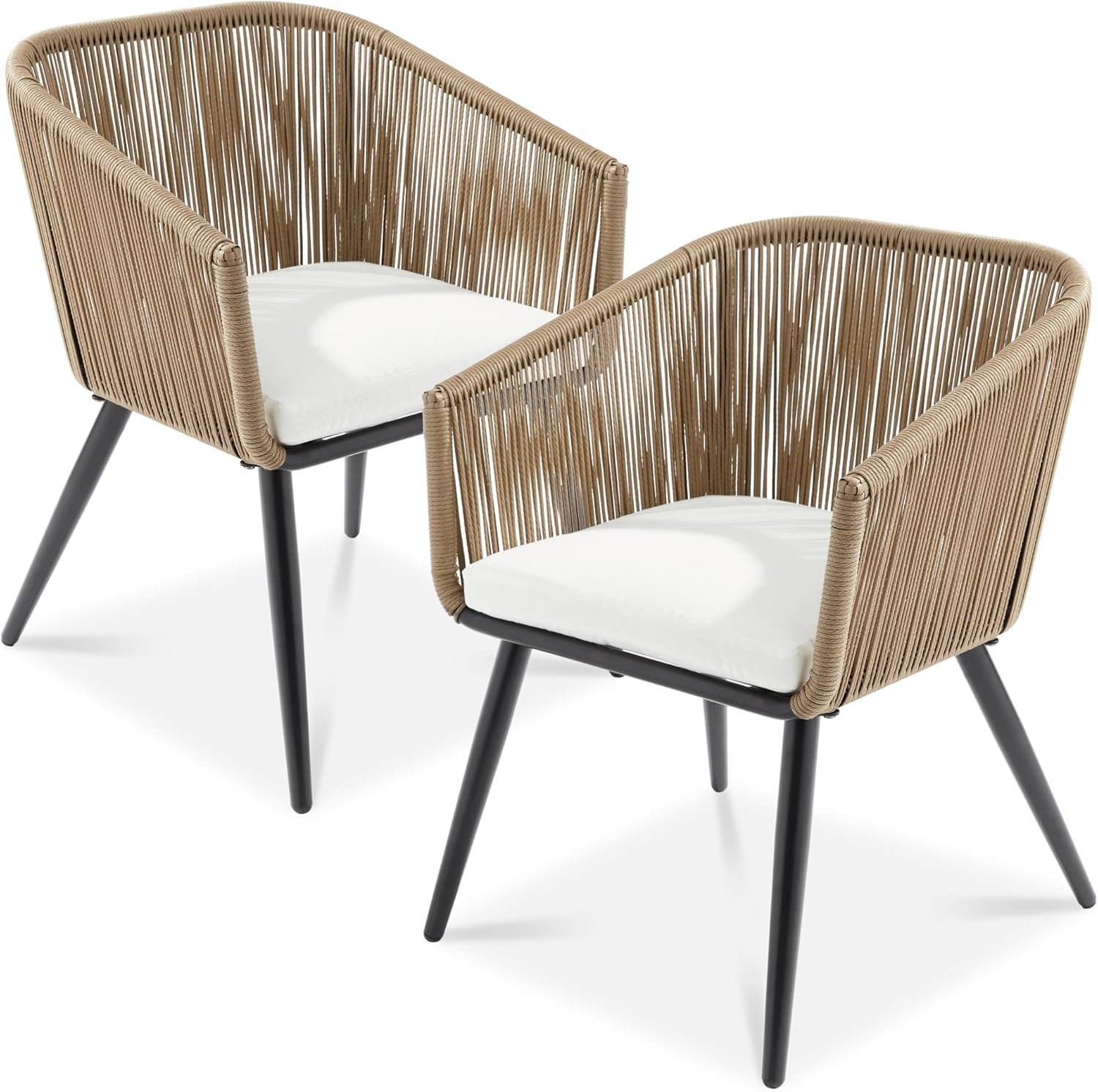 Best Choice Products Set of 2 Patio Dining Chairs, Outdoor Seating for Backyard, Poolside, Balcony w/Woven Wicker Design, 250lb Weight Capacity – Natural/Ivory