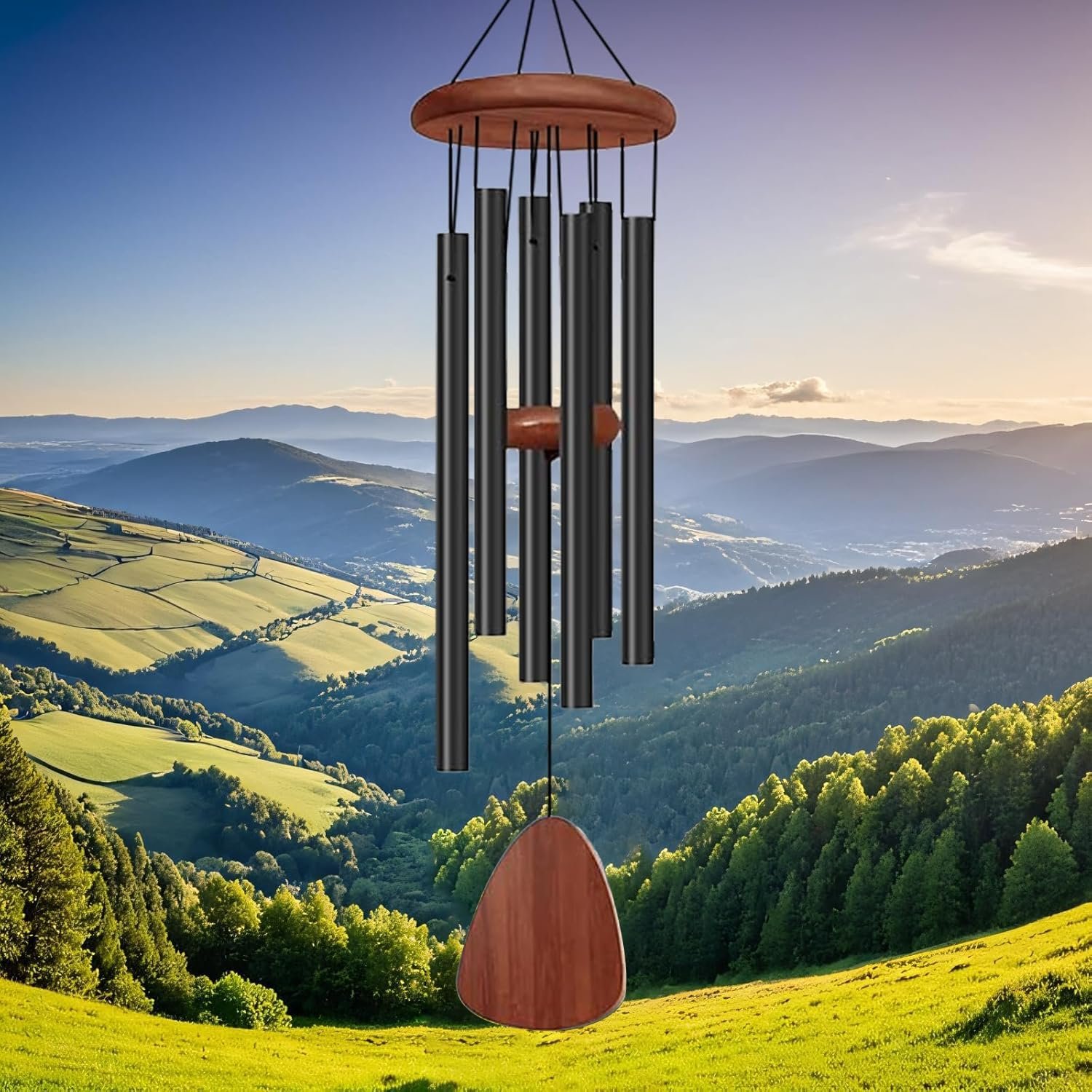 27″ Wind Chimes Outdoor with 6 Aluminum Tubes – Memorial & Sympathy Gift for Garden, Patio, or Yard Decoration,Black+Brown