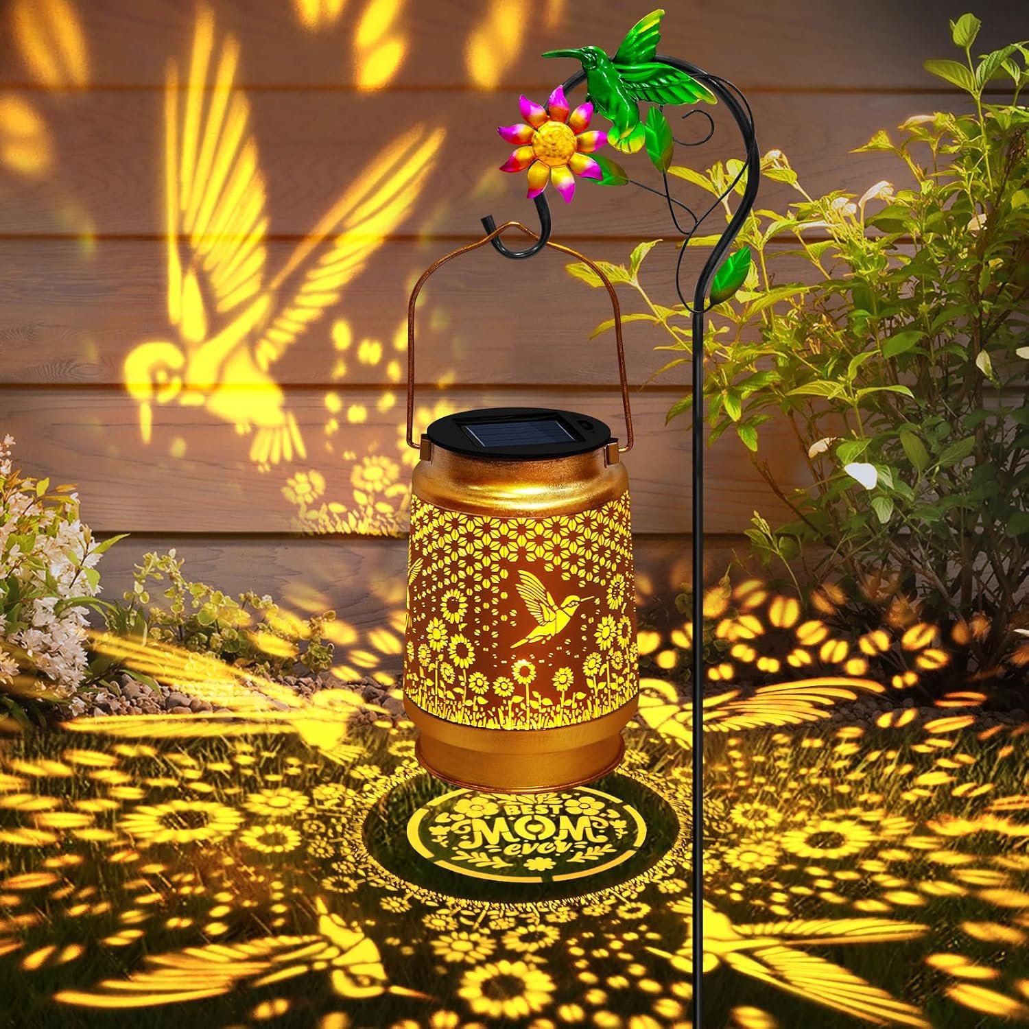 Mothers Day Gifts Solar Lanterns Outdoor Waterproof Hummingbird with Shepherd Hook,Hummingbird Garden Decor Birthday Gifts for Women Mom,Hanging Solar Lights Metal Bird Decorative for Yard,Patio,Porch