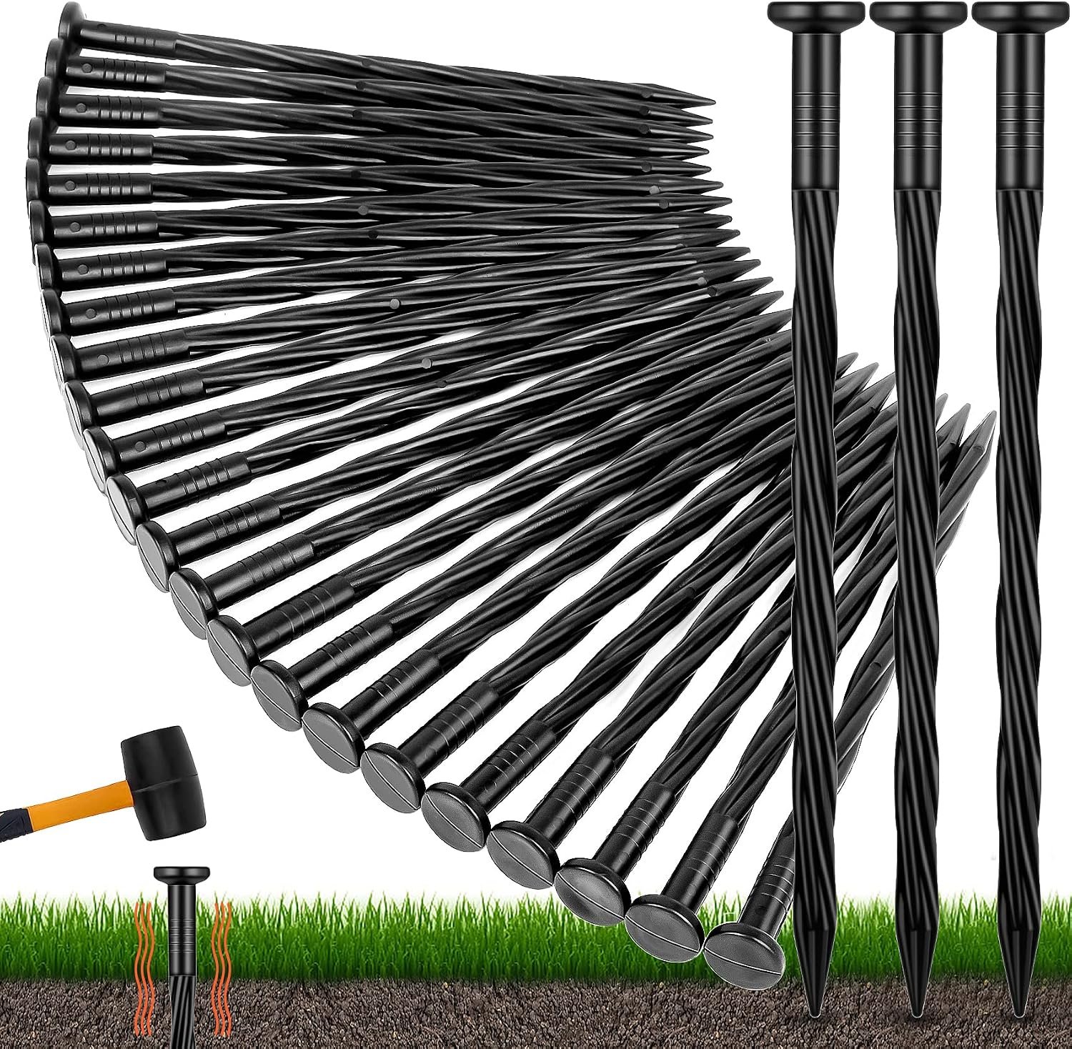 60 Count Plastic Landscape Edging Anchoring Stakes 8-Inch Garden Lawn Yard Landscaping Spikes for Paver Edging, Weed Barrier, Tent, Artificial Turf & More