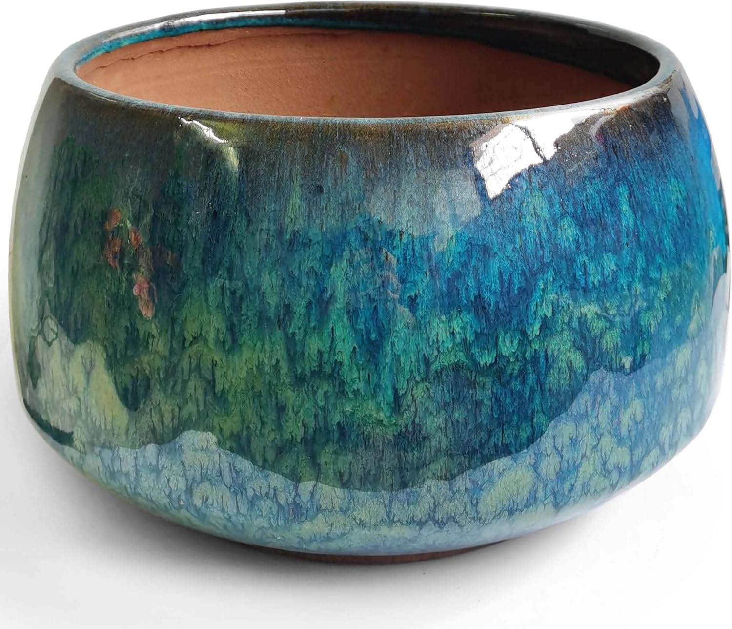 Reactive Glaze Peacock Color 11″ Ceramic Plant Pot, Large Blue Green Planter Artisan Flower Pot with Drainage Hole, Breathable Planter for Indoor Outdoor Plants