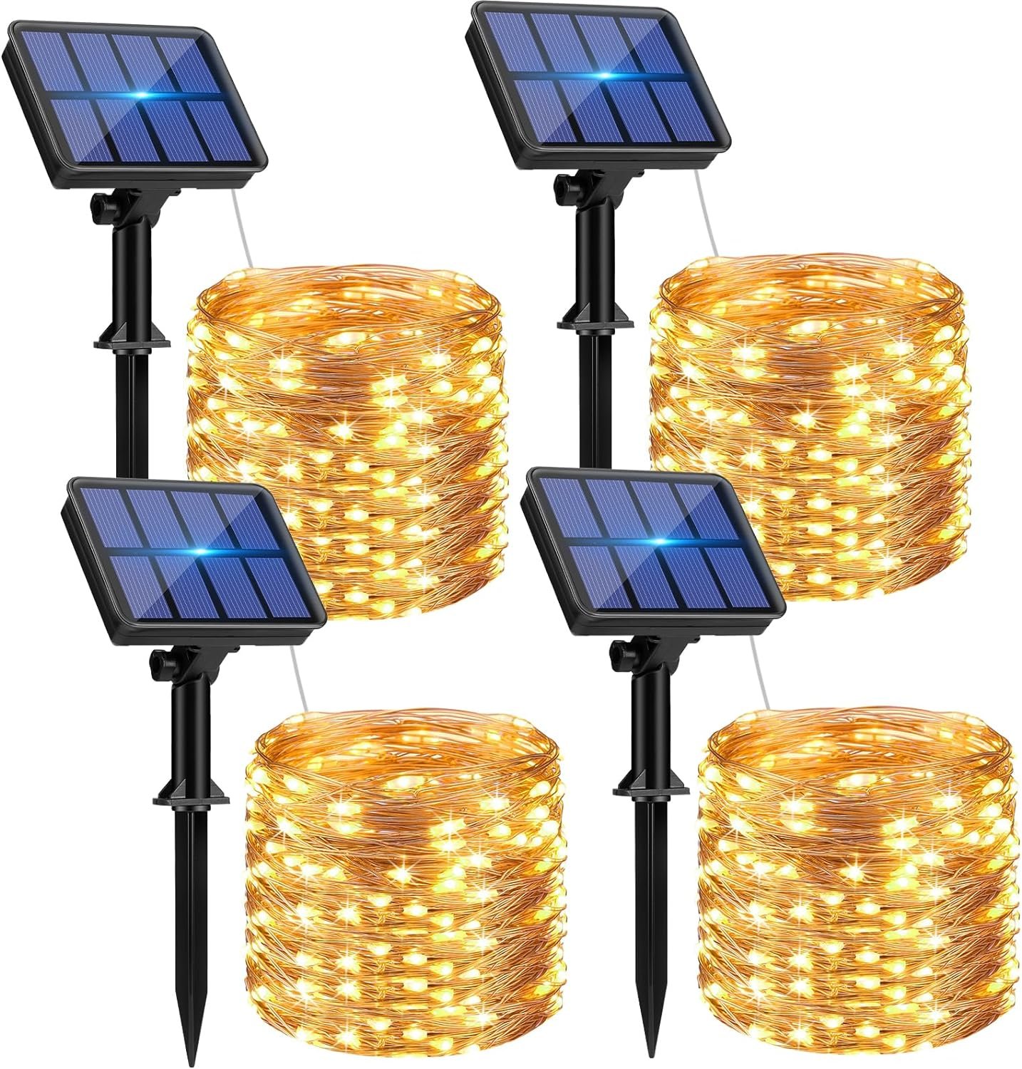 btfarm 4 Pack Solar String Lights Outdoor – Total 132FT 320LED Solar Fairy Lights Outside Waterproof 8 Modes, Copper Wire Solar Powered Twinkle Light for Garden Tree Christmas Wedding Party,Warm White