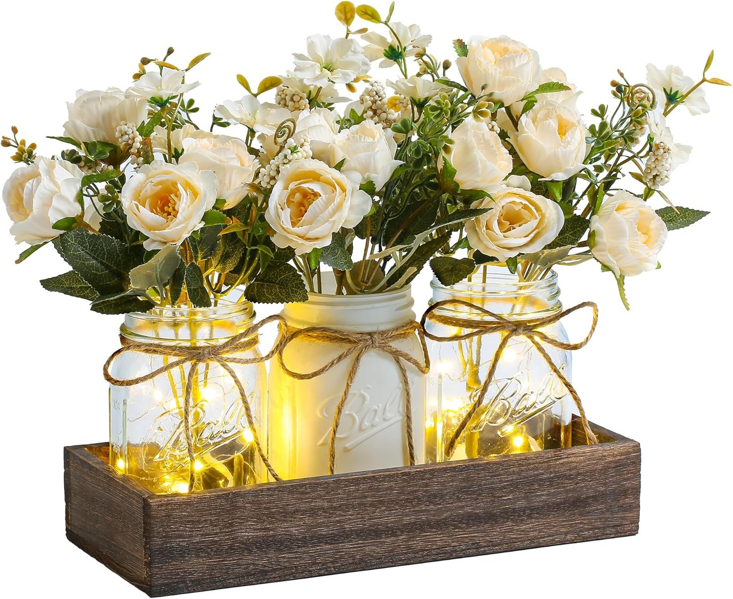 Centerpieces for Tables Coffee Table Centerpiece Decor with Wood Tray for Kitchen Decor Home Living Room Decor Rustic Farmhouse Decor,White
