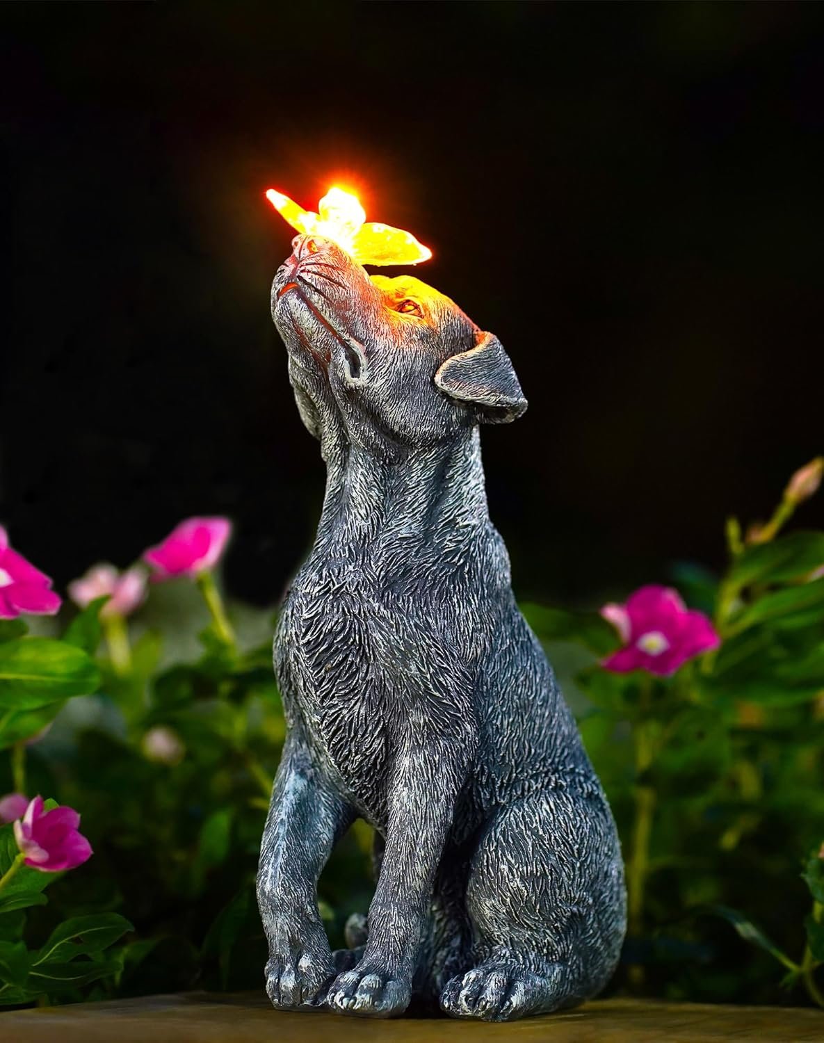 Goodeco Dog Statue with Solar Butterfly – Ideal Gifts for Mom, Dad or Birthdays, Beautifully Crafted Outdoor Decorations to Wow Your Guests