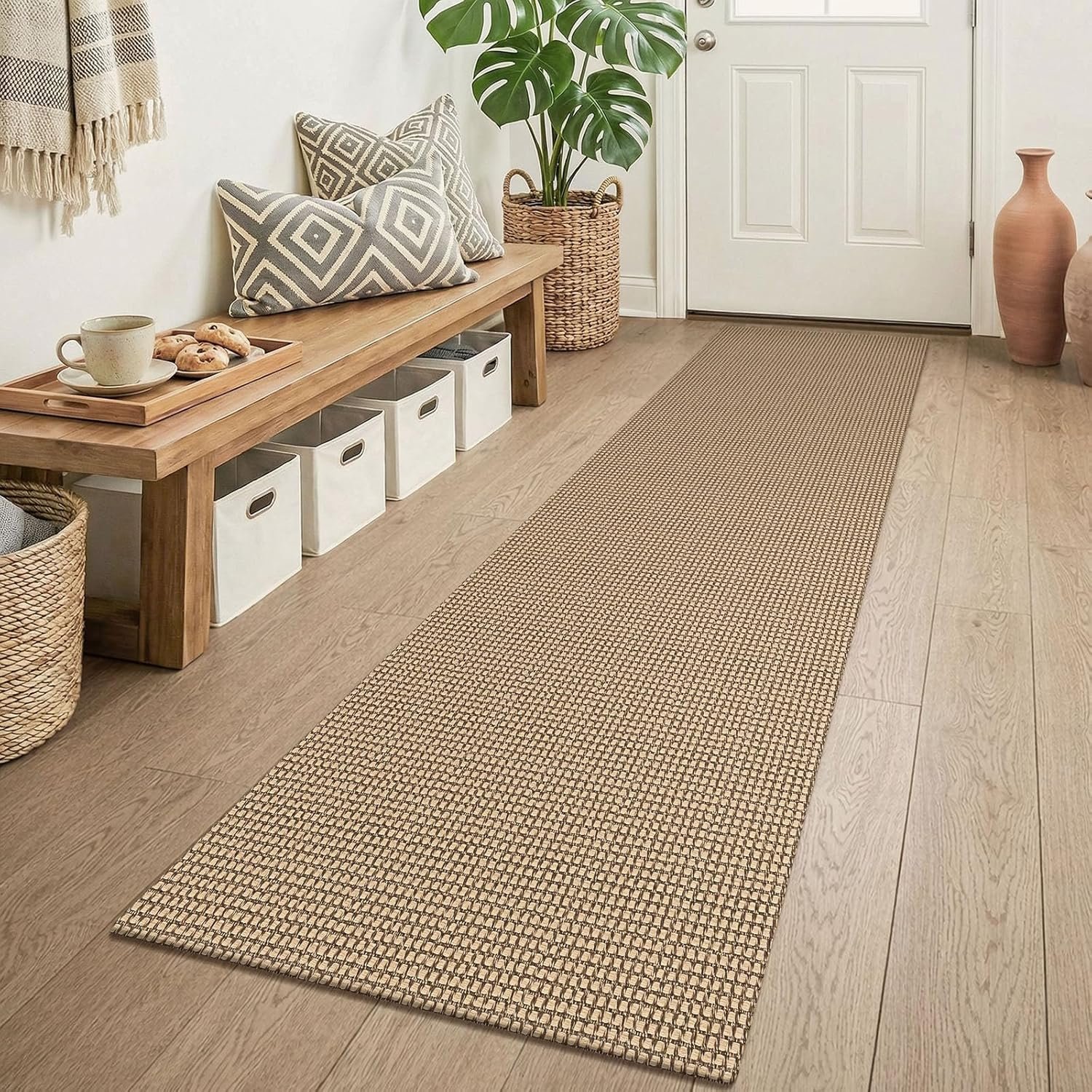 KOZYFLY Boho Runners for Hallways 2×6 ft Washable Kitchen Runner Non Slip Rubber Backed Hall Runners Cotton Entryway Runner Rugs for Indoor Backdoor Bedroom Kitchen, Orange Beige/Tan/Brown
