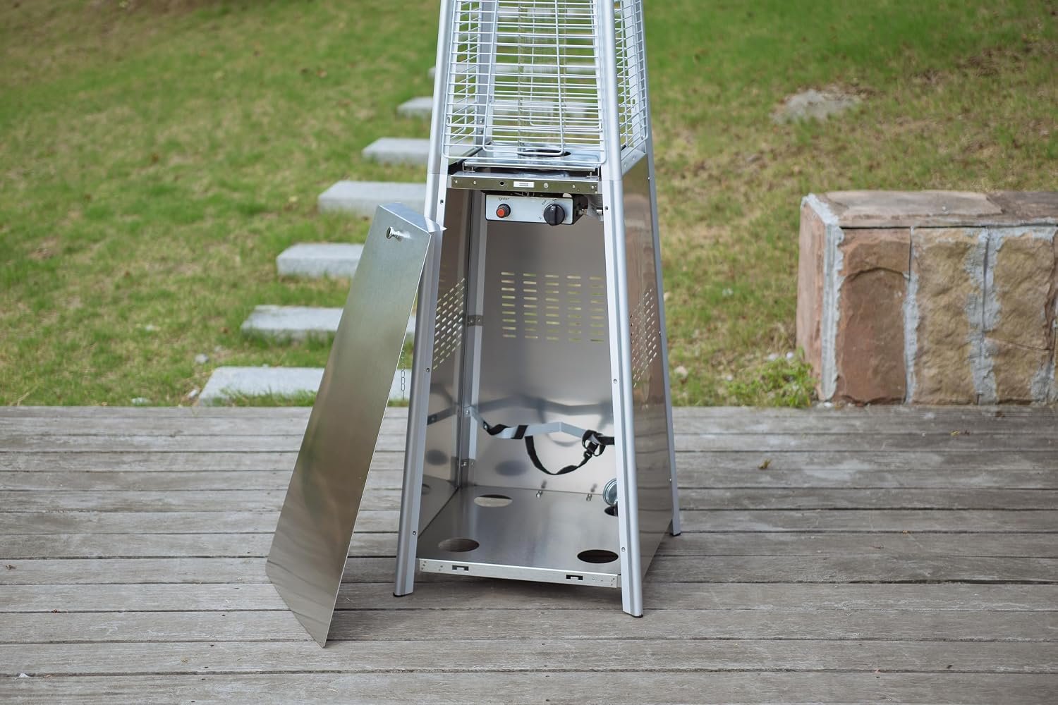 91″ Tall Glass Tube Outdoor Patio Heater, 49000BTU, Stainless Steel, Wheels Included, Regulator and Hose Included