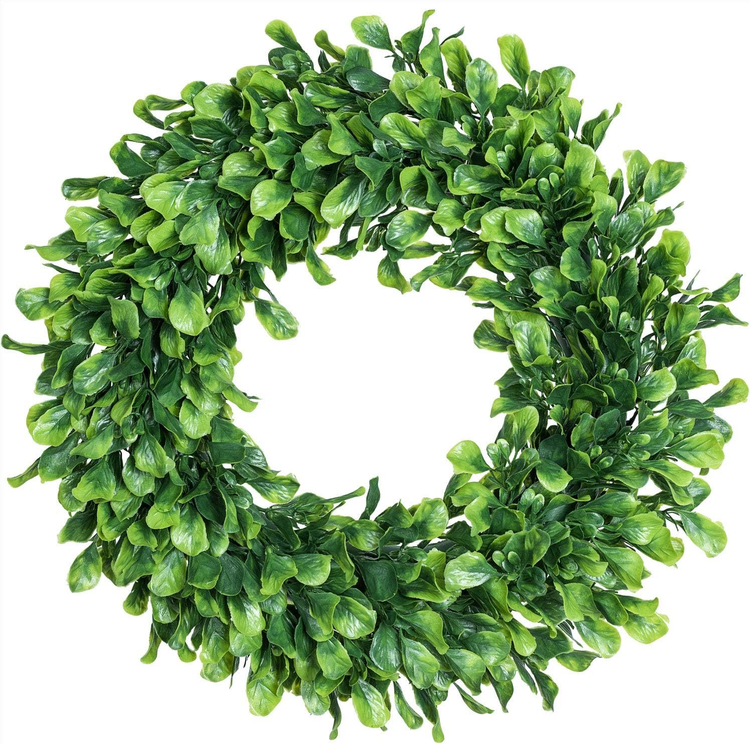 Lvydec 15″ Boxwood Wreath – Artificial Green Leaves Wreath for Front Door, Wall, Window & Party Decor