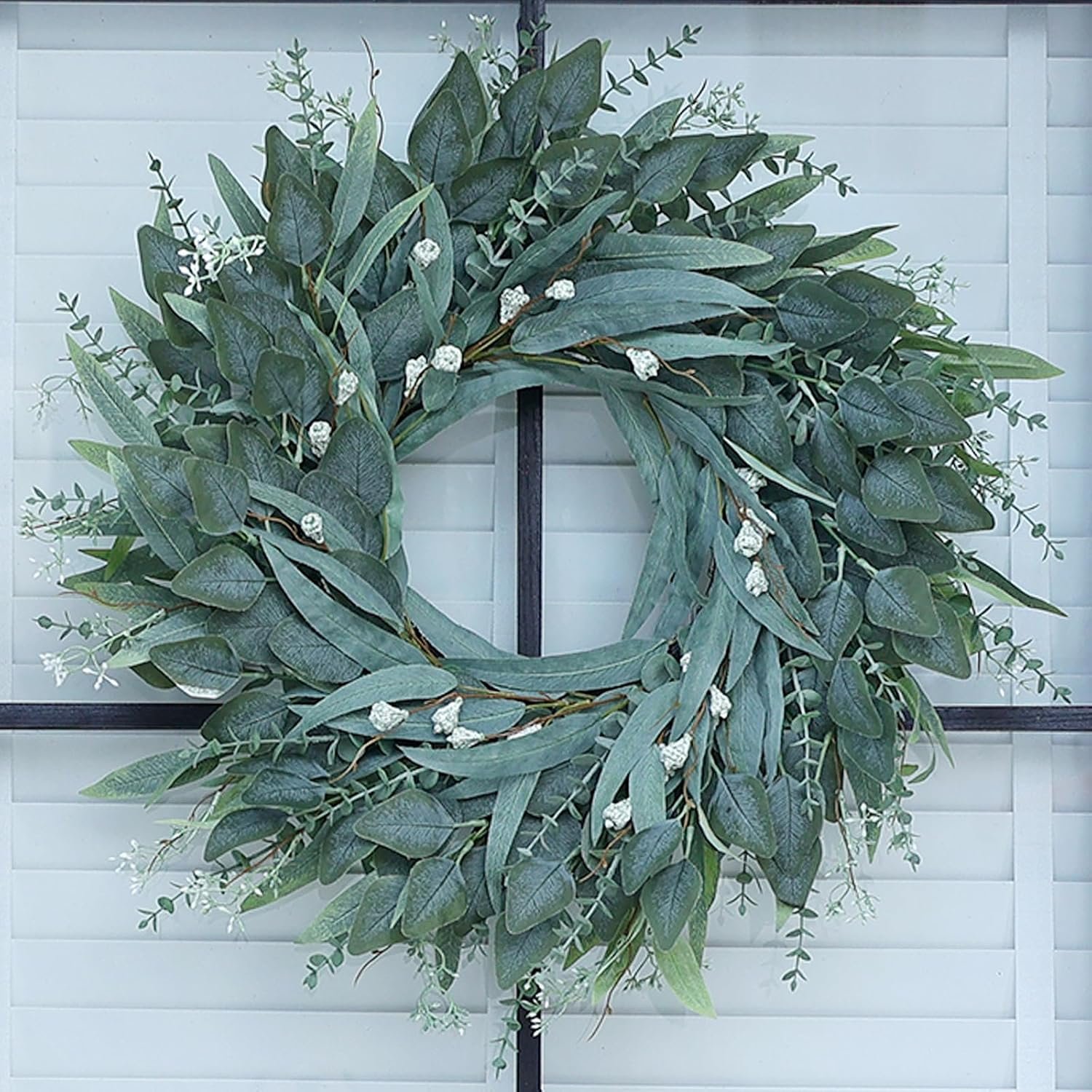 26″ Eucalyptus Wreath for Front Door – Large Artificial Greenery Outdoor Wreath for Porch, Window,Farmhouse,Home,Holiday,Hanging Decor- Spring, Summer, Fall, All Seasons (Green)