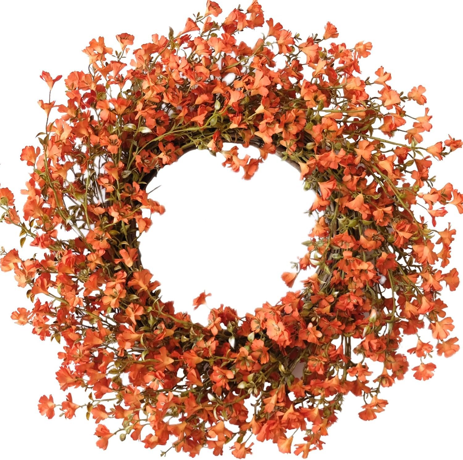 Fall Orange Forsythia Wreath for Front Door, 22 Inch Autumn Floral Door Wreath Indoor and Outdoor,Seasonal Festival Flower Wreaths for Home Decor