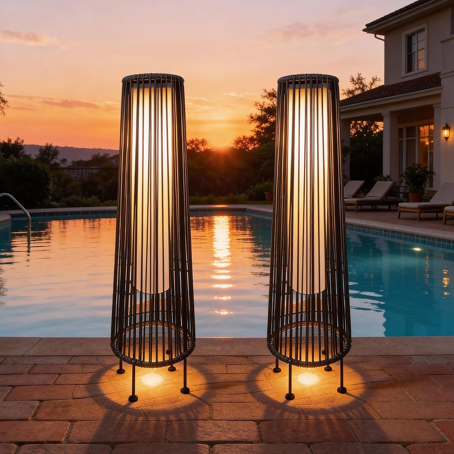 EcoGreen Outdoor Floor Solar Light 2-Pack, Wicker Solar Patio Lamp Waterproof Outside Deck Lamp for Porch, Yard, Garden, Lawn Decorations – Gray, Gordes 2 PCS