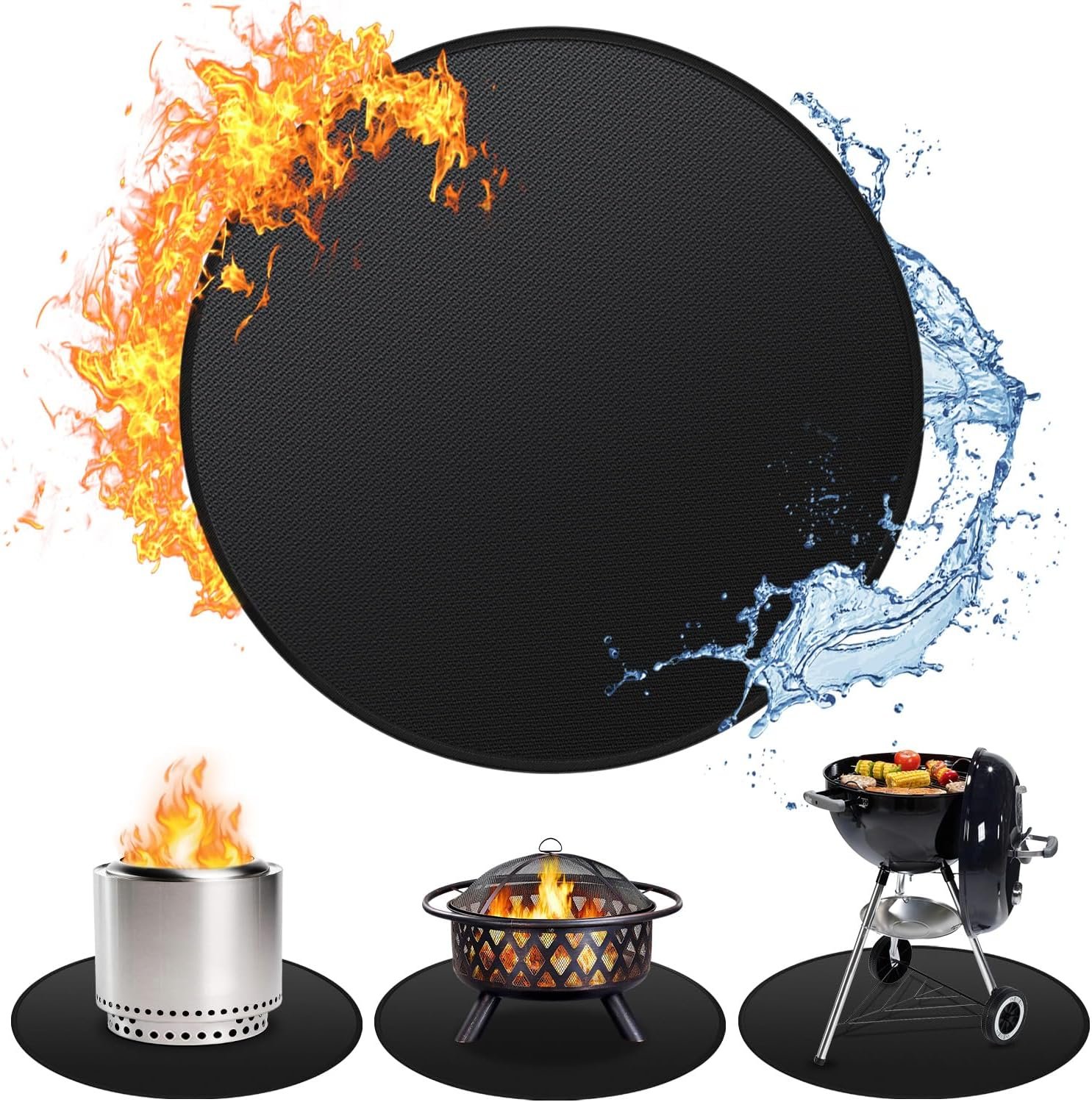36” Fire Pit Mat for Solo Stove Bonfire, Double-Sided Fireproof Under Grill Mat Deck Patio Protector Pad, Round BBQ Mat for Solo Stove Accessories, Easy to Clean, Reusable