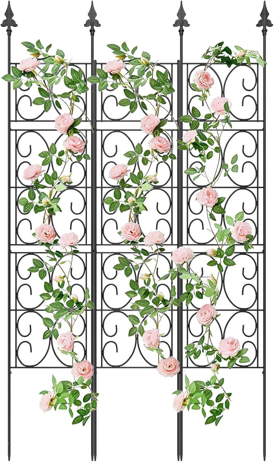 60” H x 33.3” W Metal Garden Trellis for Climbing Plants Outdoor – Rustproof Plant Support Privacy Screen – Heavy Duty Wall Trellis for Rose Clematis Flowers Vine