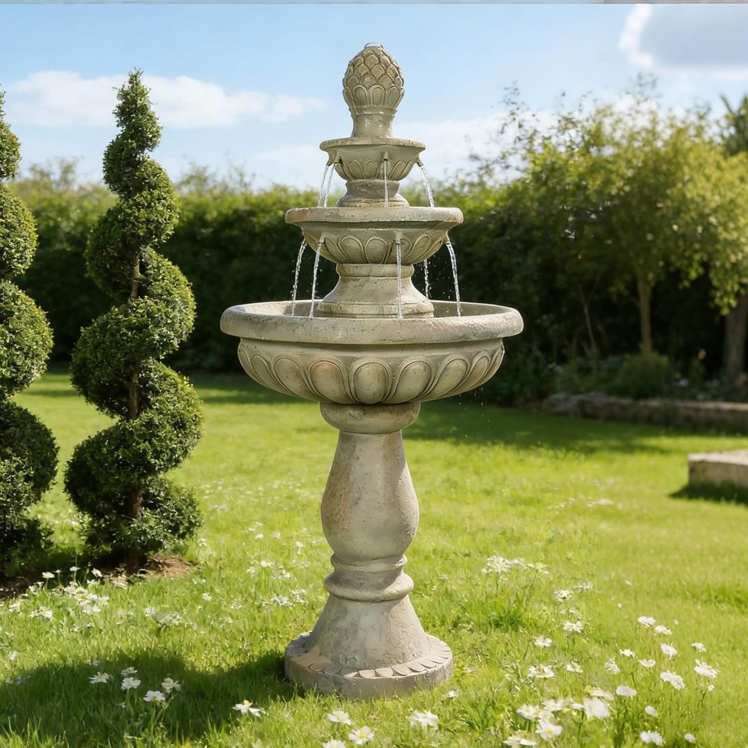 Naturefalls 42.5″ Water Fountain Outdoor – Large Waterfall Fountain Outside, 3-Tiers Cascading, Fiber Reinforced Concrete, Indoor and Outdoor Fountain for Garden, Patio, Backyard, Lawn, Yard Decor